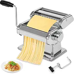 Máquina de Macarrão Manual em Aço Inox – Cilindro Ajustável, Manivela e Grampo | Prepara Talharim, Espaguete e Lasanha com 3 Espessuras