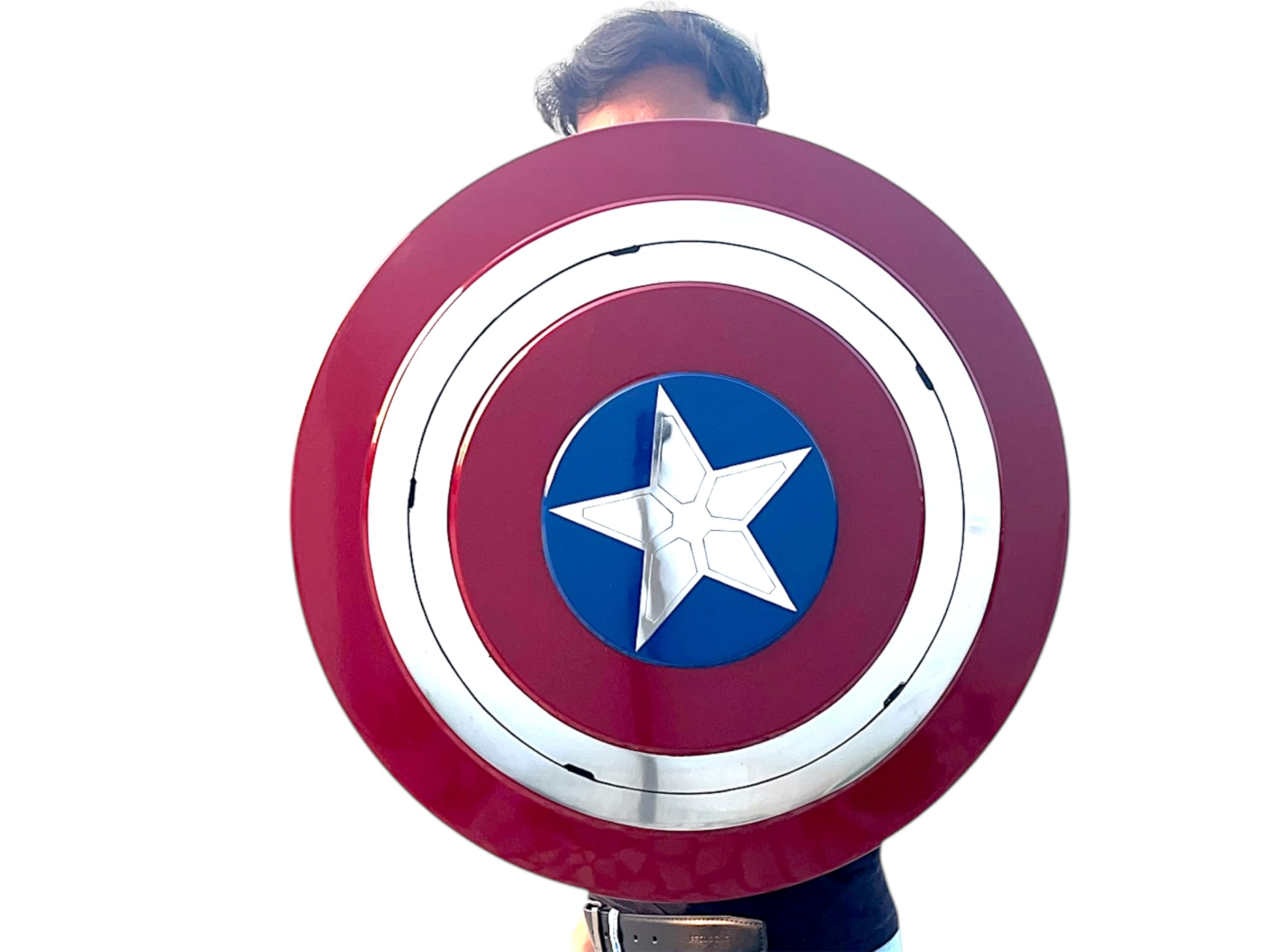Captain Shield America Rundes Metallschild, Baustahl mit Ledergriff, Cosplay-Rollenspiel-Wanddekoration, Weihnachts- und Erntedankgeschenk