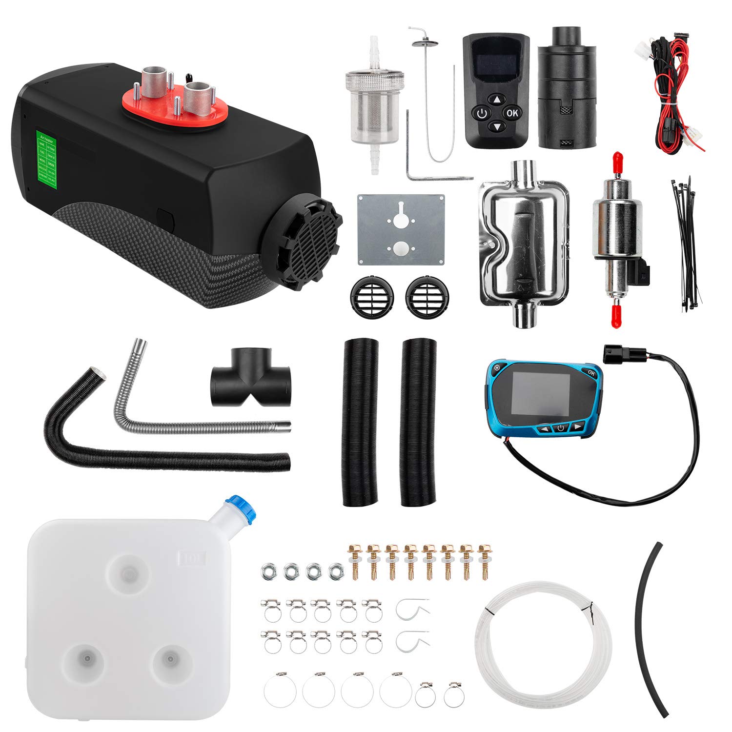 2KW / 5KW / 8KW Riscaldatore ad Aria Diesel 12V Riscaldatore di parcheggio per Camion per Barche per Auto con Interruttore LCD (Fibra di Carbonio Nero, 8KW Nuovo Telecomando)