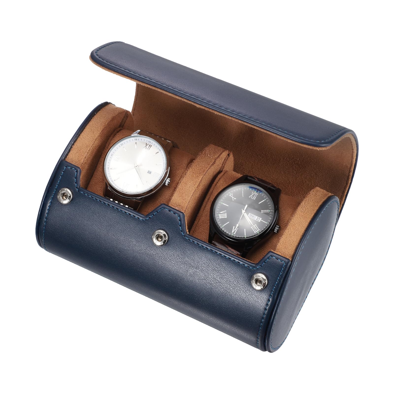 HVMBEUGOS sourcing map Watch Travel Case for Men Leather Watch Roll Travel Case Portable Watch Storage Box for Christmas, Birthday, and Anniversary 2 Slot (Blue)