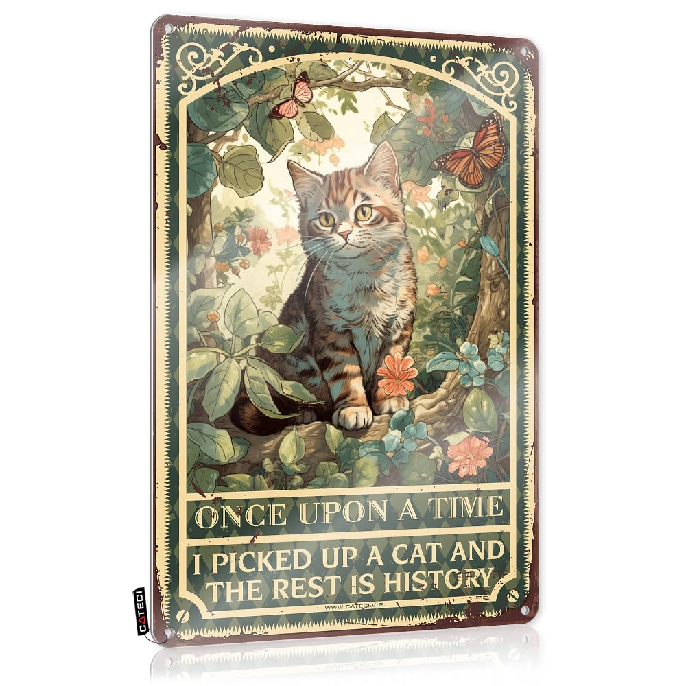 Clock, Retro Wall Decor Longhorn Holder Once Upon A Time I Picked Up A Cat And The Rest Is History | Rustic Farmhouse Wall Art(20X30CM)