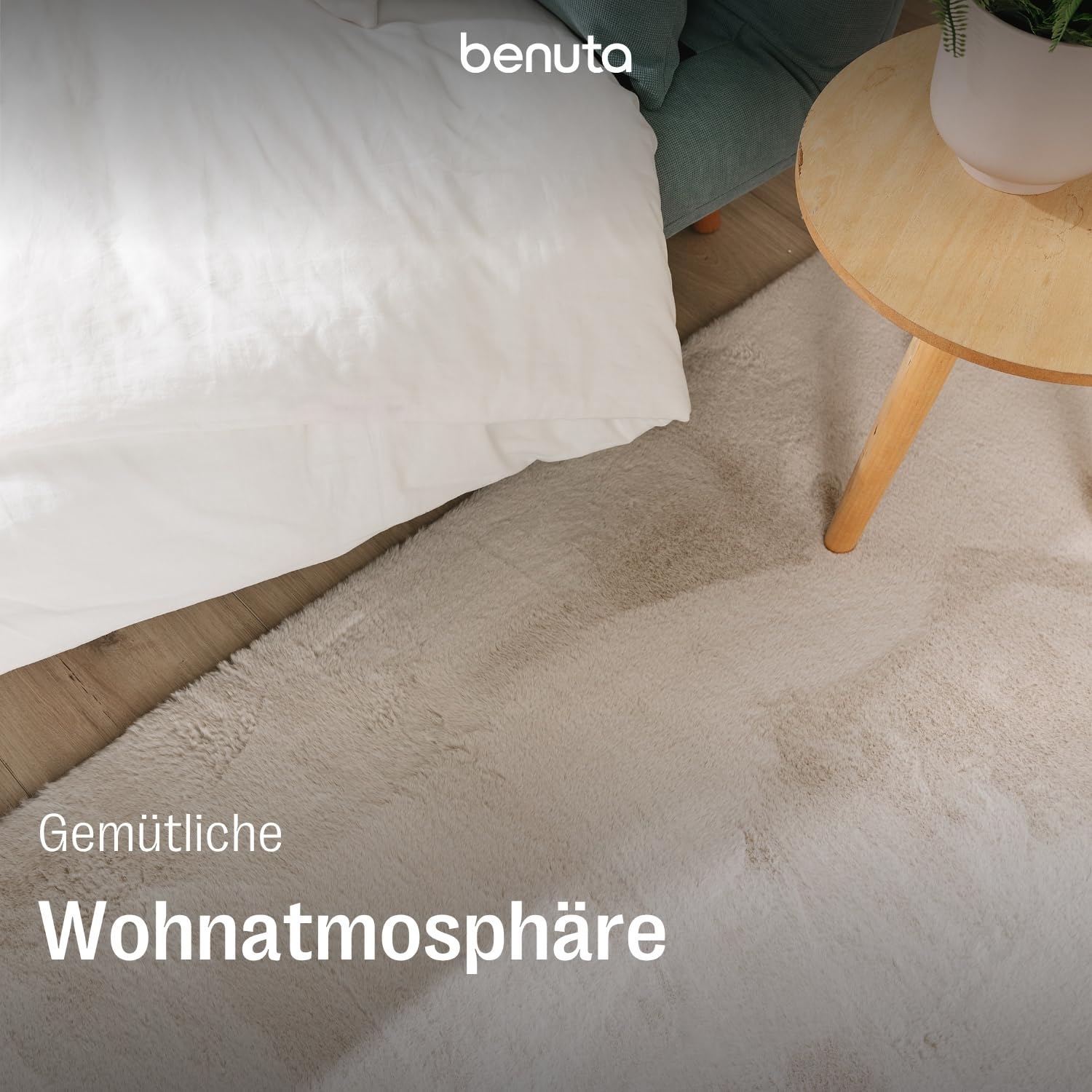 benuta Basic Kunstfaser Fellteppich Furry - Beige 200x290 cm - Weicher Wohnzimmerteppich - Anti-Rutsch-Rückseite - Waschbar - Für Fußbodenheizung geeignet