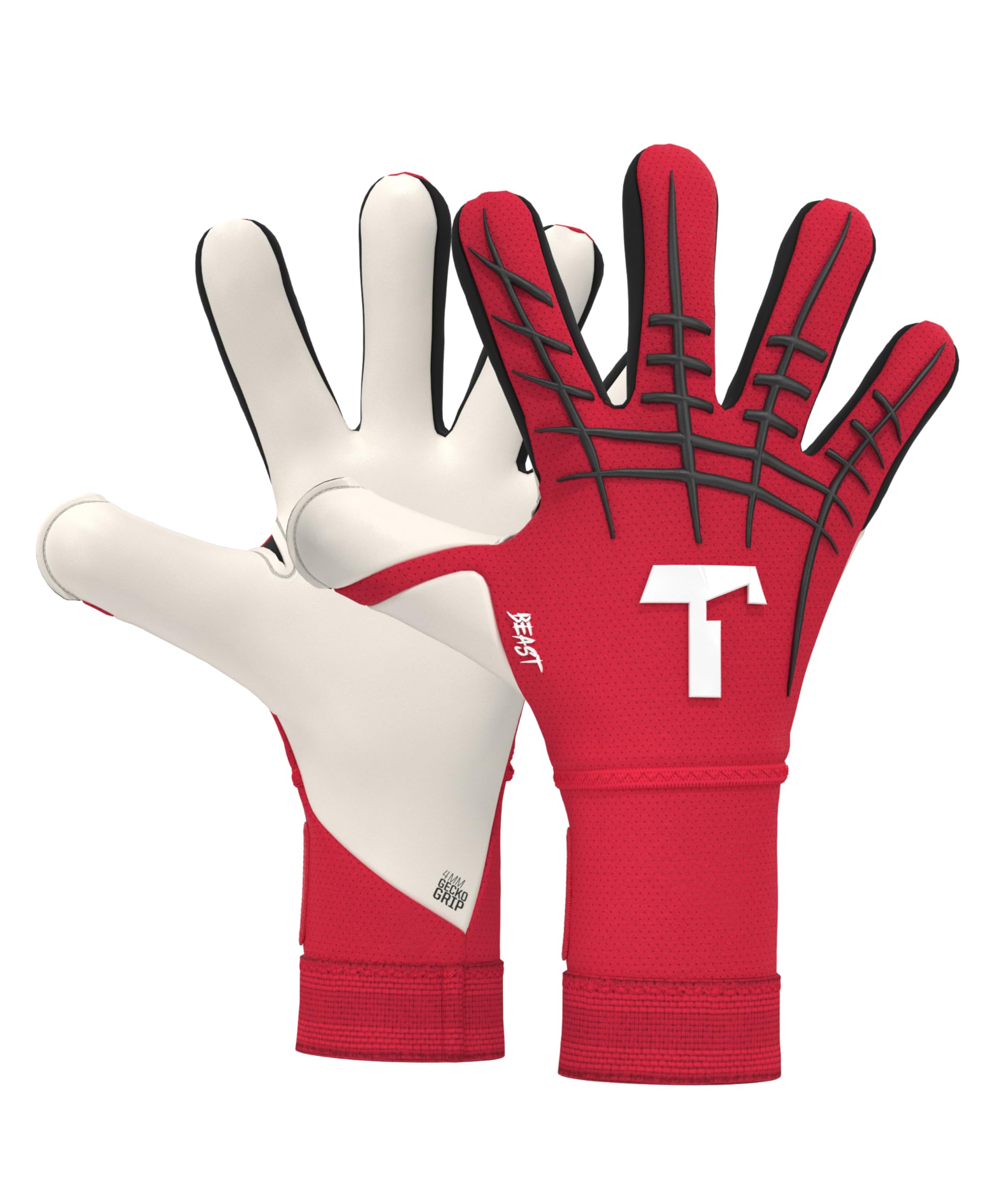 T1TAN Red Beast 3.0 - Goalkeeper Gloves with Finger Protection - Football Gloves for Teenagers and Adults, Unisex - Negative Cut and 4mm Gecko Grip - Gr. 8