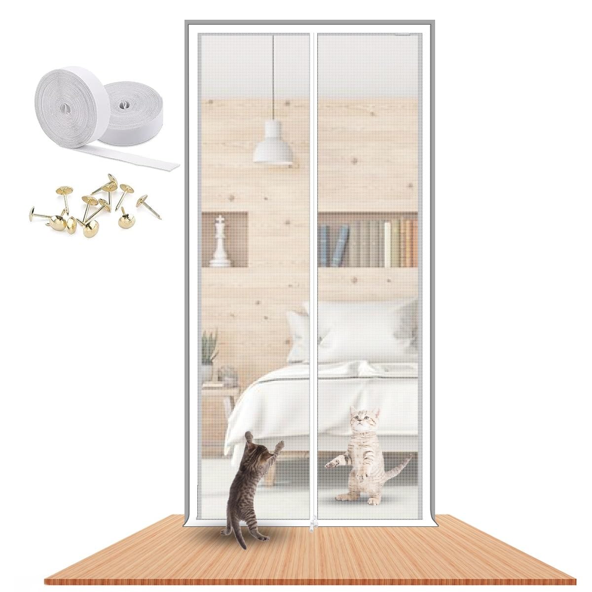 LAIJIANG Puerta Mosquitera para Mascotas Puerta Mosquitera Malla Resistente A Mascotas Puerta Mosquitera A Prueba Arañazos para Perros Y Gatos para Salón, Cocina (Color : White, Size : 90x210cm)