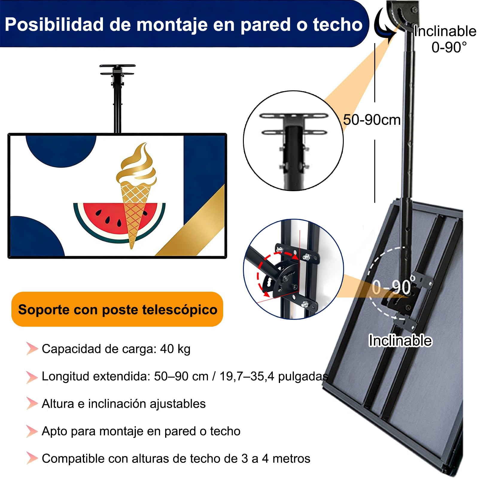 HJZALMI Caja de luz LED para menús de montaje en pared, 40x60cm | Expositor de carteles LED ultrafino, Tablero de menús iluminado con poste telescópico para cafeterías y locales bebidas