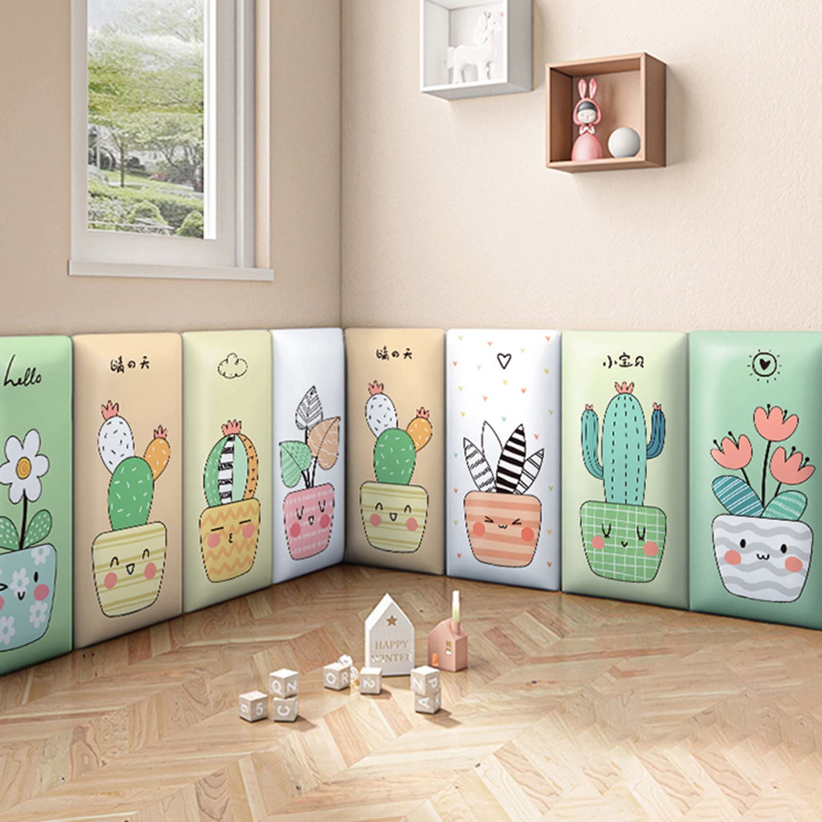 Anti-collision Wall Stickers Anti-collision muursticker for kinderen, waterdichte zachte tas 3D PU lederen wandpaneel, kleurrijke digitale zelfklevende muurmat(6 PCS