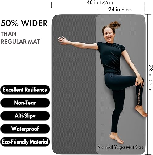 Miniatura 4 de FrenzyBird Tapete de yoga grande de 6 x 4 pies, tapete de ejercicio extra grueso de  pulgadas con 2 cintas de agrupación, respetuoso con el medio