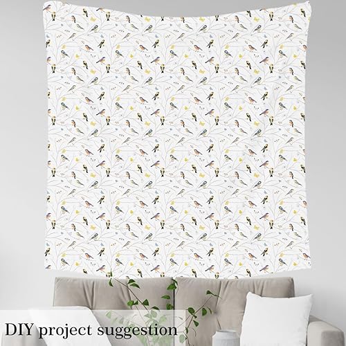 Miniatura 4 de The Yard - Tela de acuarela de pájaros dibujados a mano, tela de tapicería para sillas, tela decorativa de animales estilo Cuountryside, suministros