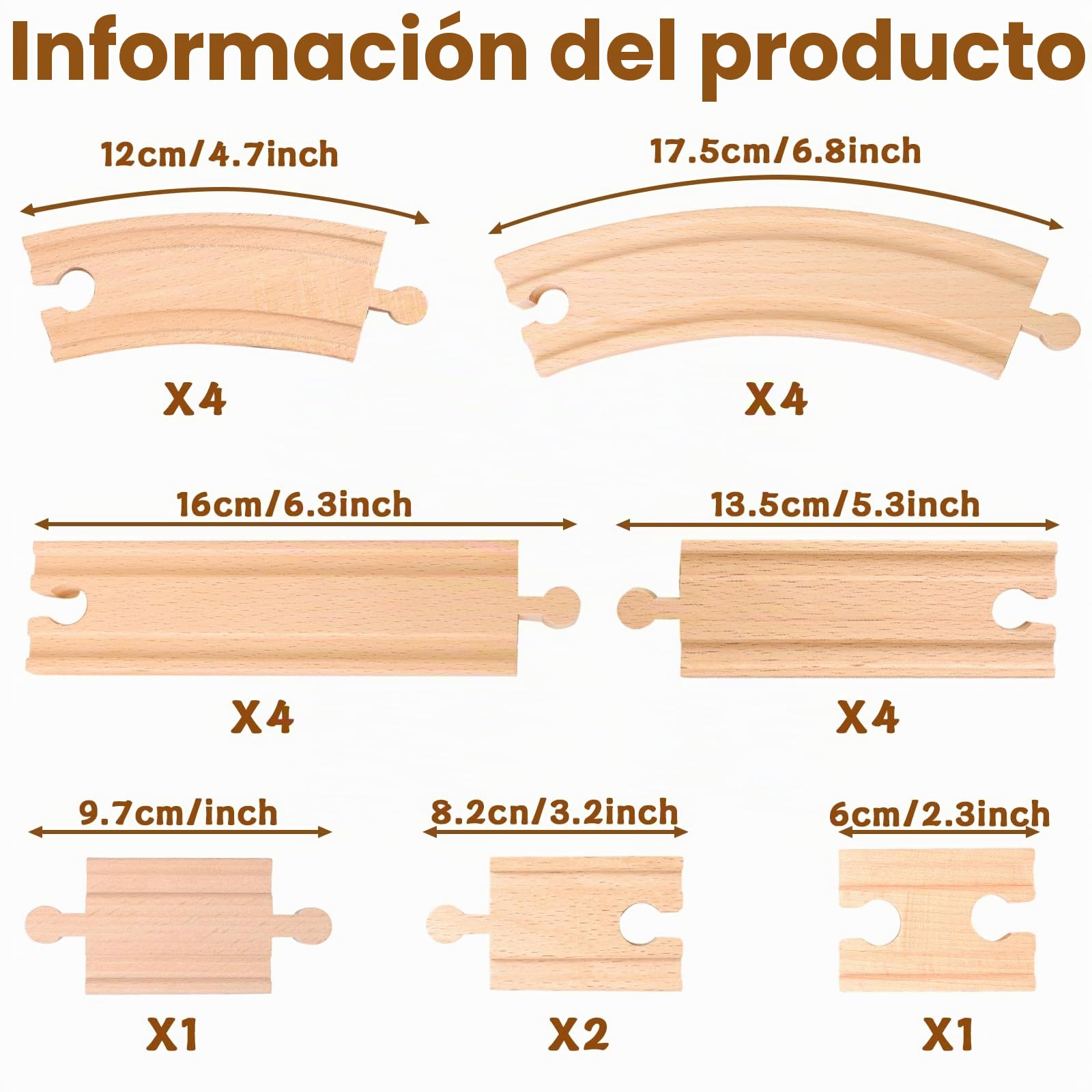 Juego de Vías de Tren de Mader 22 Pieza, Pistas de Madera, Amplia Selección de Carriles Rectos y Curvos, para Edades de 3 4 5 6 7 Años Regalo para Niños y Niña