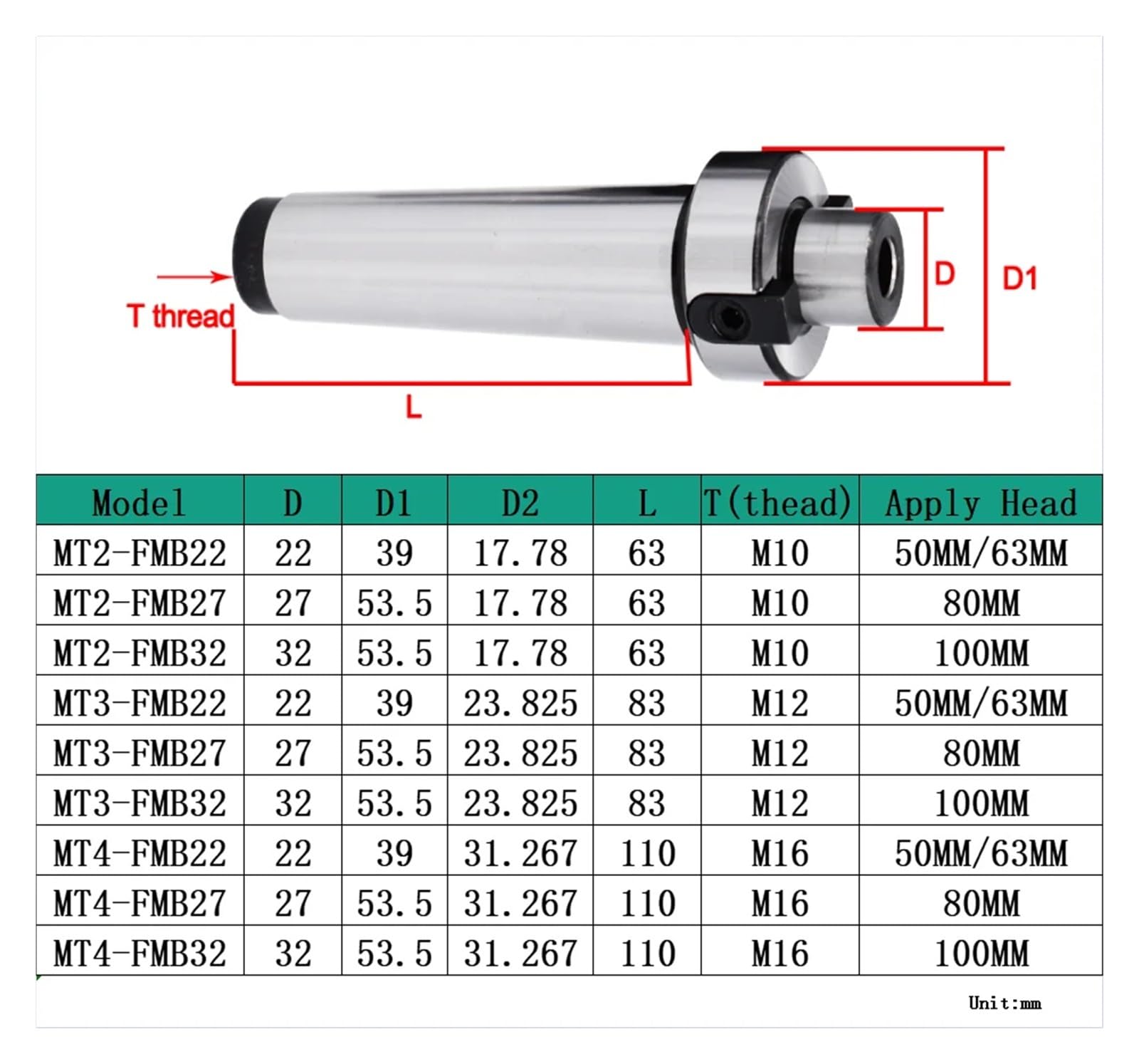 Herramientas para torno Adaptador de fresa frontal MT2 MT3 MT4 R8 FMB22 FMB27 BT30 NT30 ISO30, portaherramientas de fresadora, barra de tracción, herramientas de máquina CNC(R8-FMB27-M12)