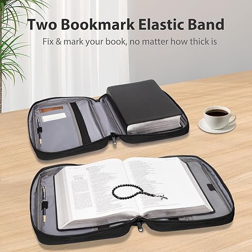 Miniatura 3 de Fundas para la Biblia para hombres y mujeres, funda de la Biblia con soporte para libros, bolsa de Biblia con asa, cremallera y múltiples bolsillos