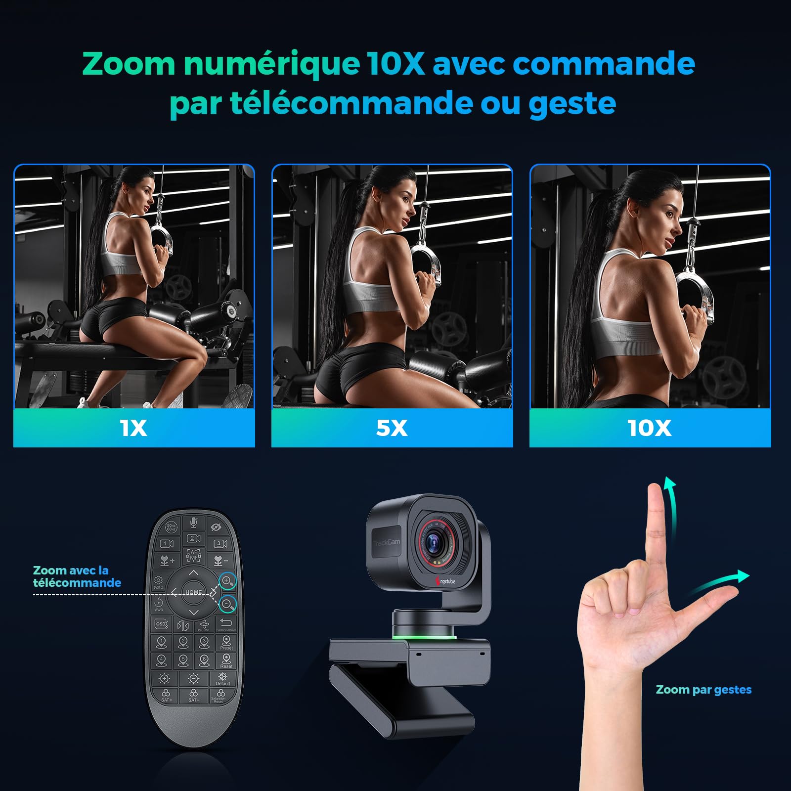 Angetube Webcam 4K avec contrôle par Geste et Suivi AI – caméra Streaming USB 3.0 avec Double Microphones et réduction du Bruit, autofocus TOF, 1080P 60FPS, HDR, pour PC, Ordinateur Portable et Mac