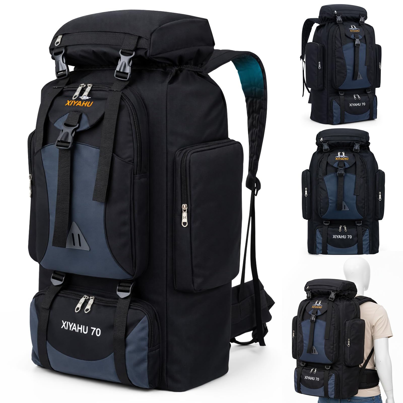 Yaskyly 70L Hiking Camping Backpack Lightweight Internal Frame Camping Rucksack for Men & Women, Multi-Compartment Outdoor Trekking Backpack Waterproof for Outdoor Adventures, Travel, Mountaineering