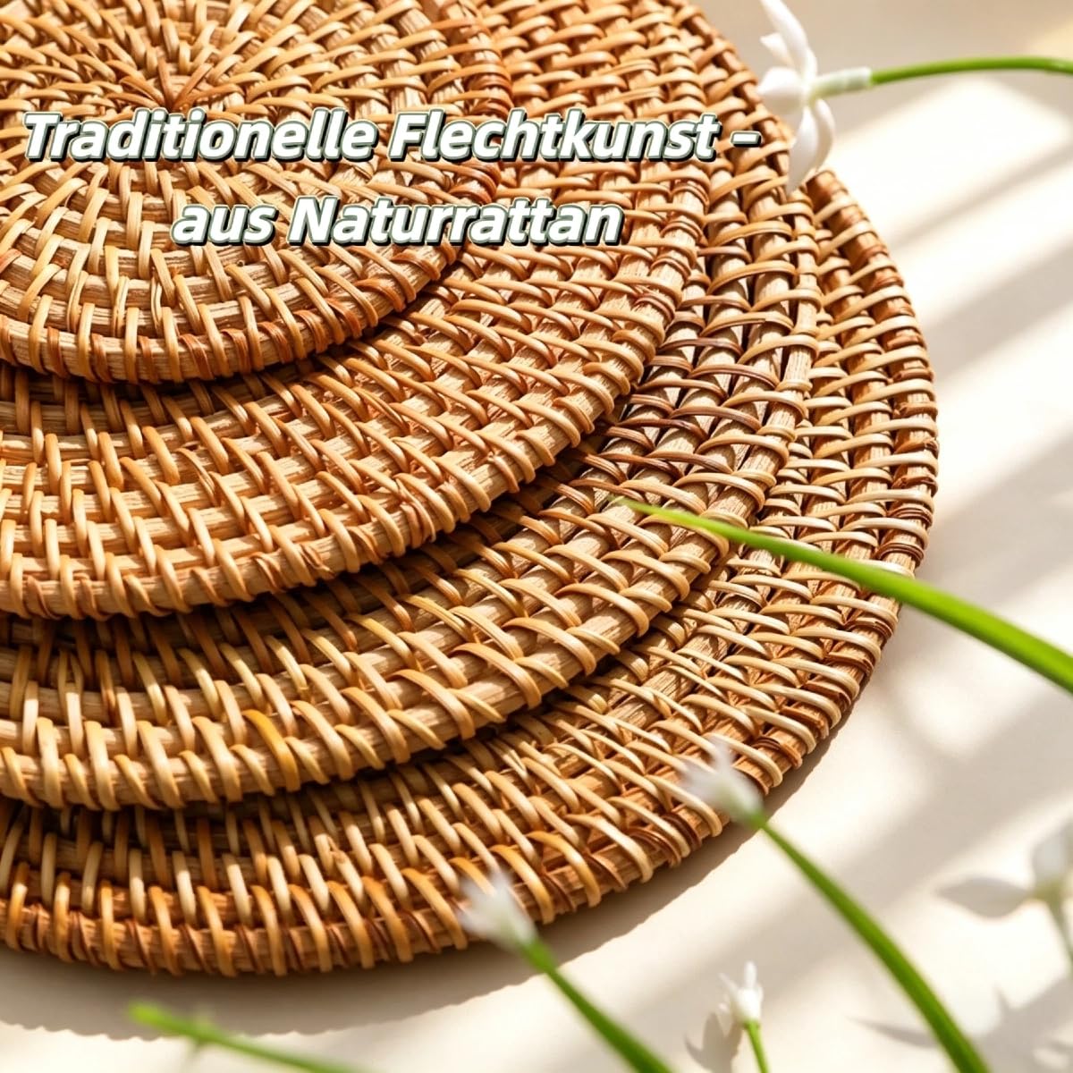 Runde Rattanuntersetzer handgeflochten | 6er Set (13–25 cm, 6 Größen) | hitzebeständig & rutschfest | waschbar & pflegeleicht | Topfuntersetzer Tassenuntersetzer für Küche Esstisch (Ø25cm,6)