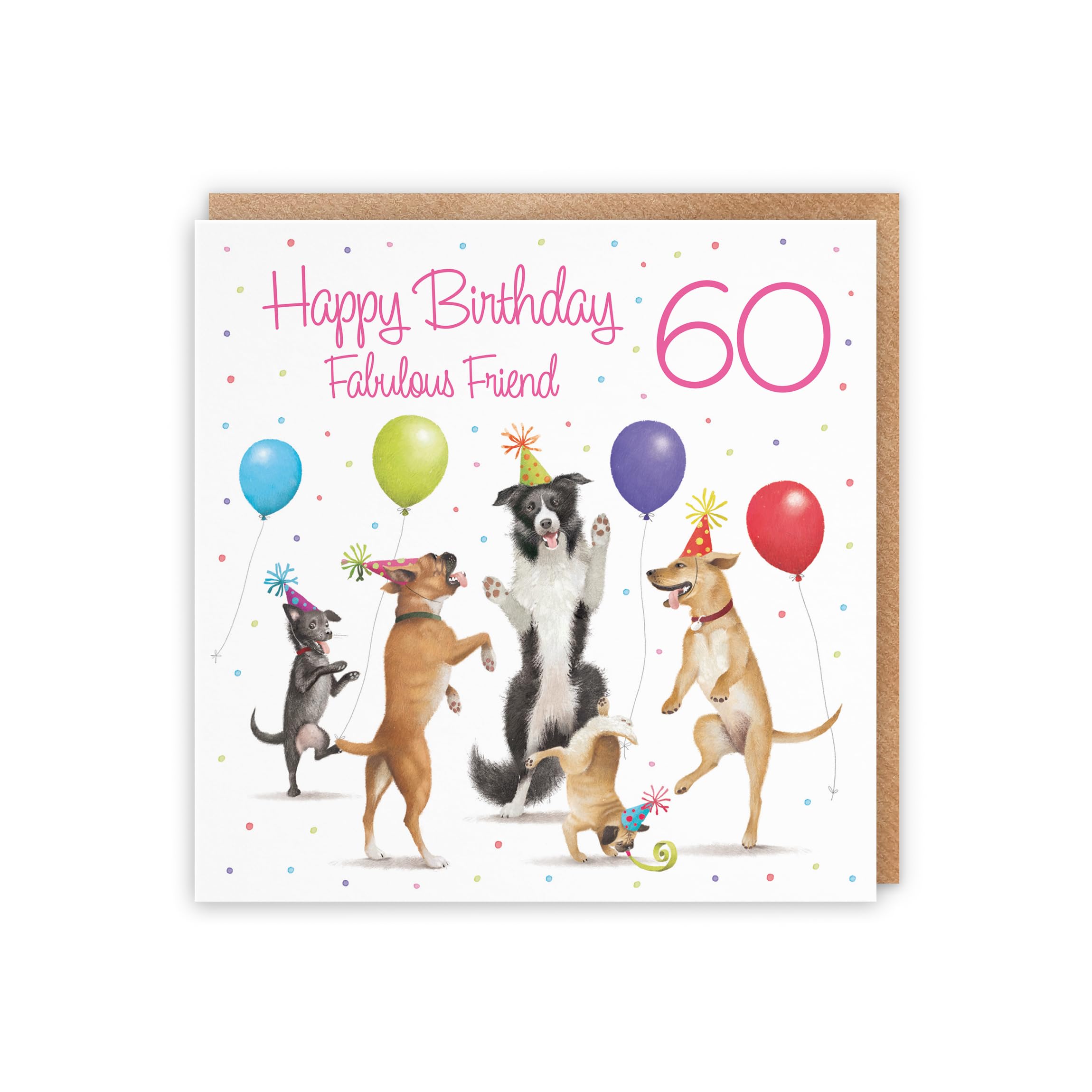Hunts England 60th Friend Birthday Card - Dancing Dogs - Fabulous Friend - Age 60 - Women's 60th Birthday Card - Milo's Gallery - Funny - 4