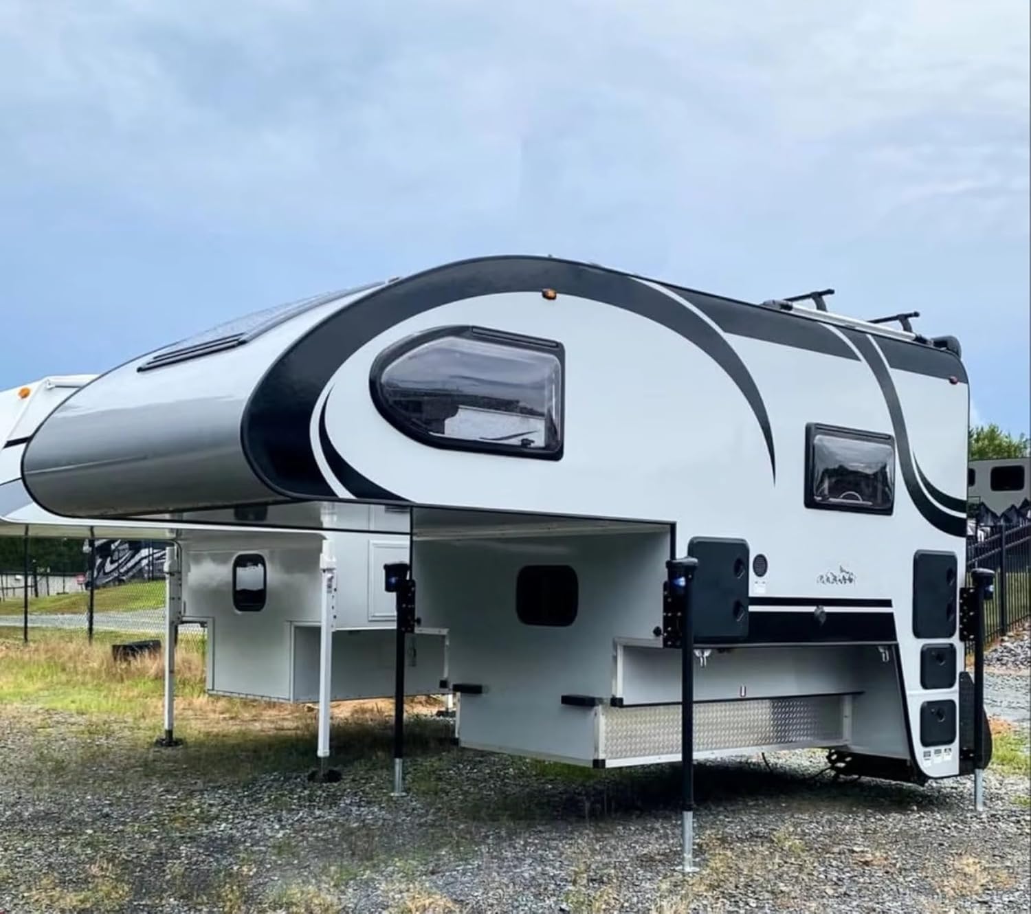 Slide in Pop Up Truck Bed Camper Tent Cabin, Fully Equipped Overland Camper with Sleeping Bed, Kitchen Module, Shower Setup and Solar Ready