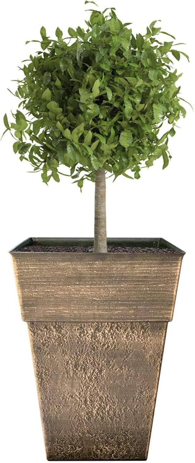 The HC Companies 22 Inch Avino Tall Square Planter - Decorative Indoor Outdoor Plant Pot for Front Porch, Deck, Patio and Home, Celtic Bronze