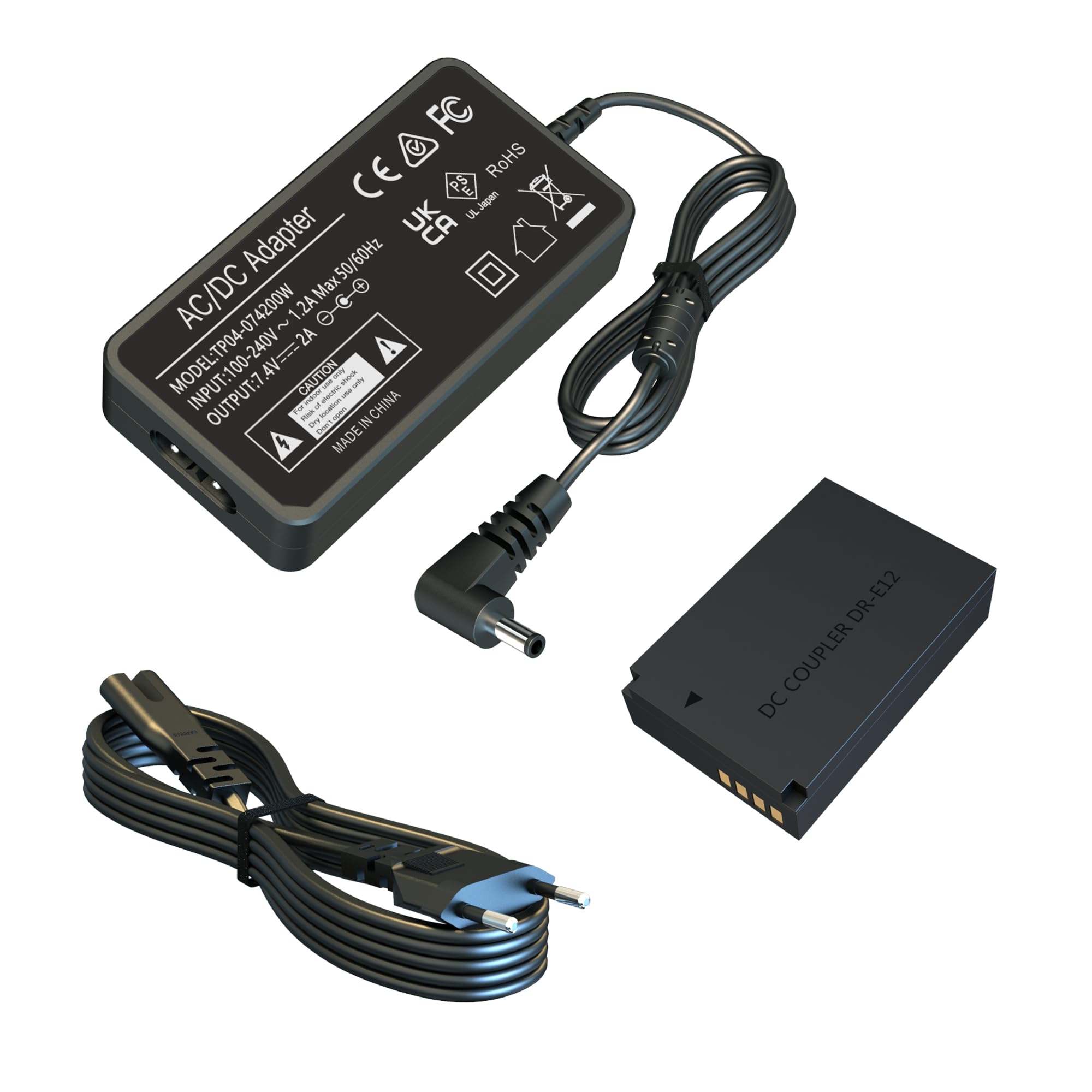 AC/DC ACK-E12 zestaw adapterów, DR-E12 Dummy akumulator zastępczy, pasuje do M50 Mark II, EOS M200, EOS M10, M2 akcesoria do aparatu