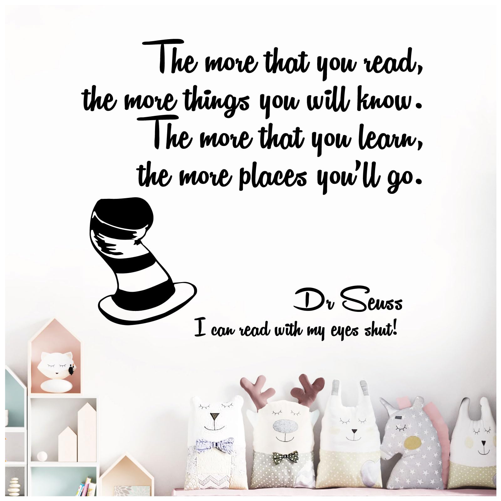 The More that You Read, the More Things You Will Know - Dr Seuss Book Quote Decal Wall Sticker [Medium] [Black]