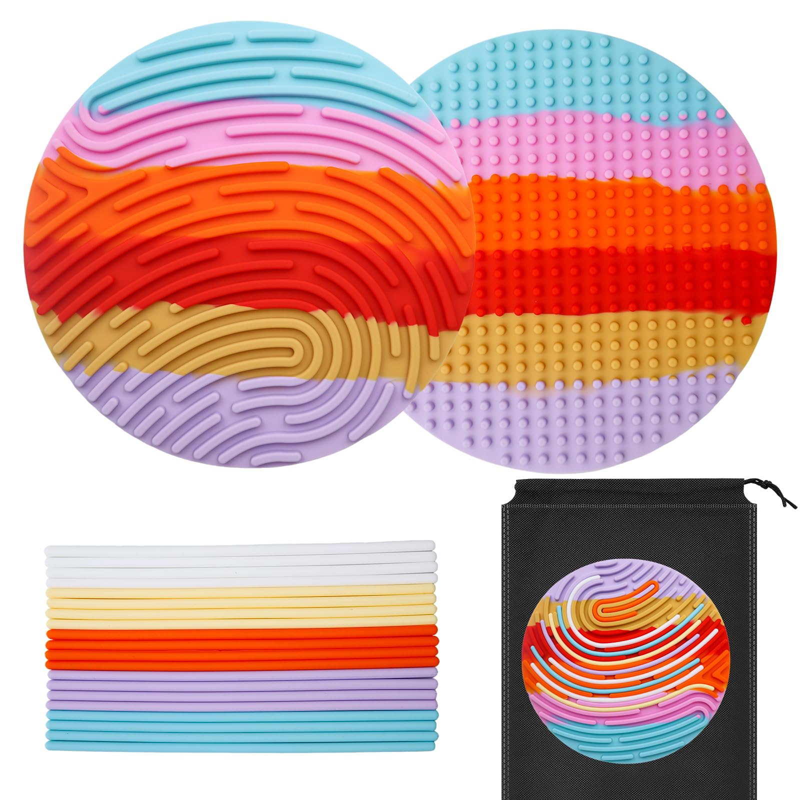 OMJMYY Sensorik Activity Board aus Silikon, Doppelseitiges Sensory Spielzeug für Kinder ab 3+ Jahre & Erwachsene zur Beruhigung bei Autismus und ADHD, inkl. 20 Schnüre & Reisetasche