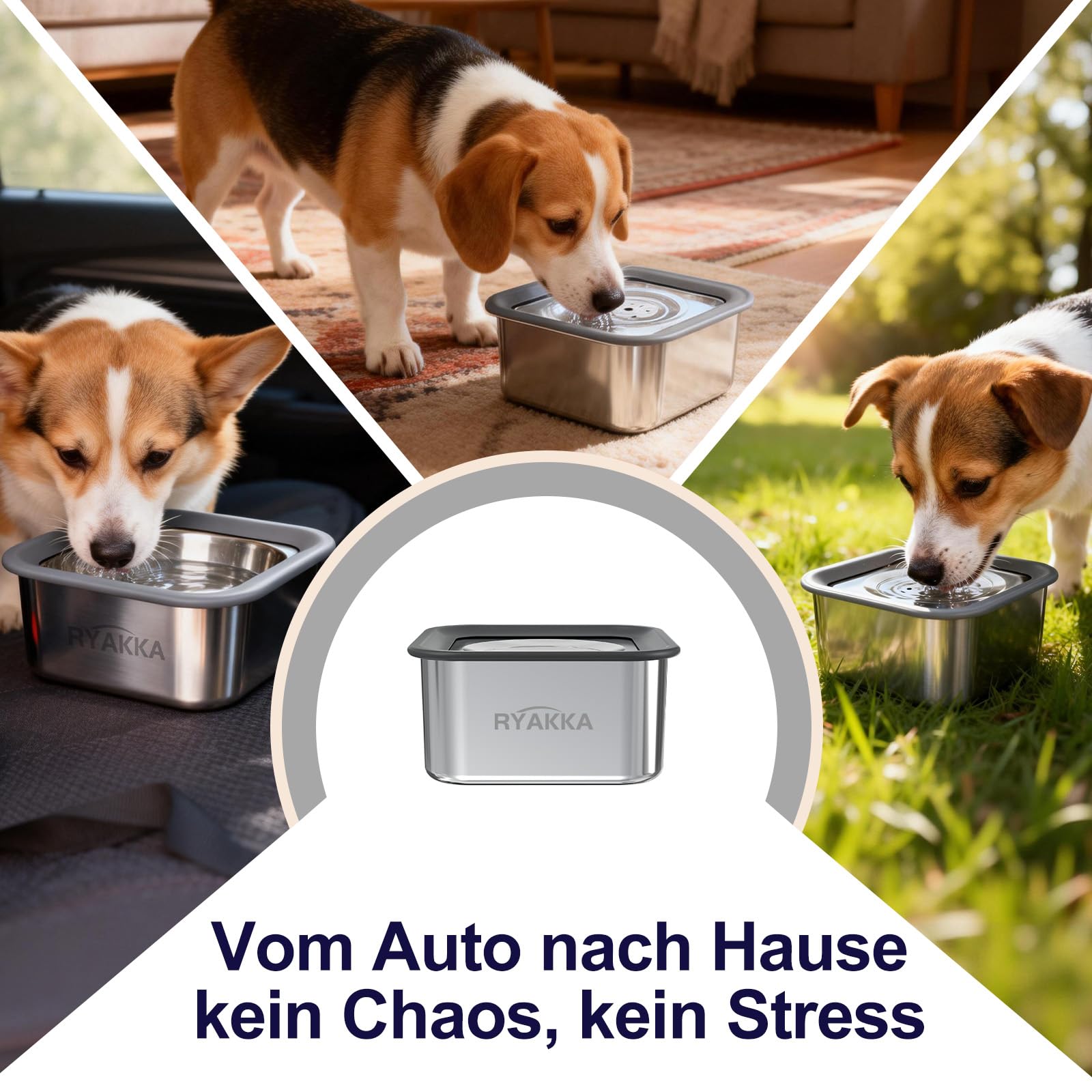 3L Wassernapf Hund Ohne Sabbern, 304-Edelstahl Trinknapf Hund Anti Schlabber mit Rutschfester Basis, Auslaufsicherer Hundenapf mit Silikonrand und Schwimmende Scheibe, Spülmaschinenfest