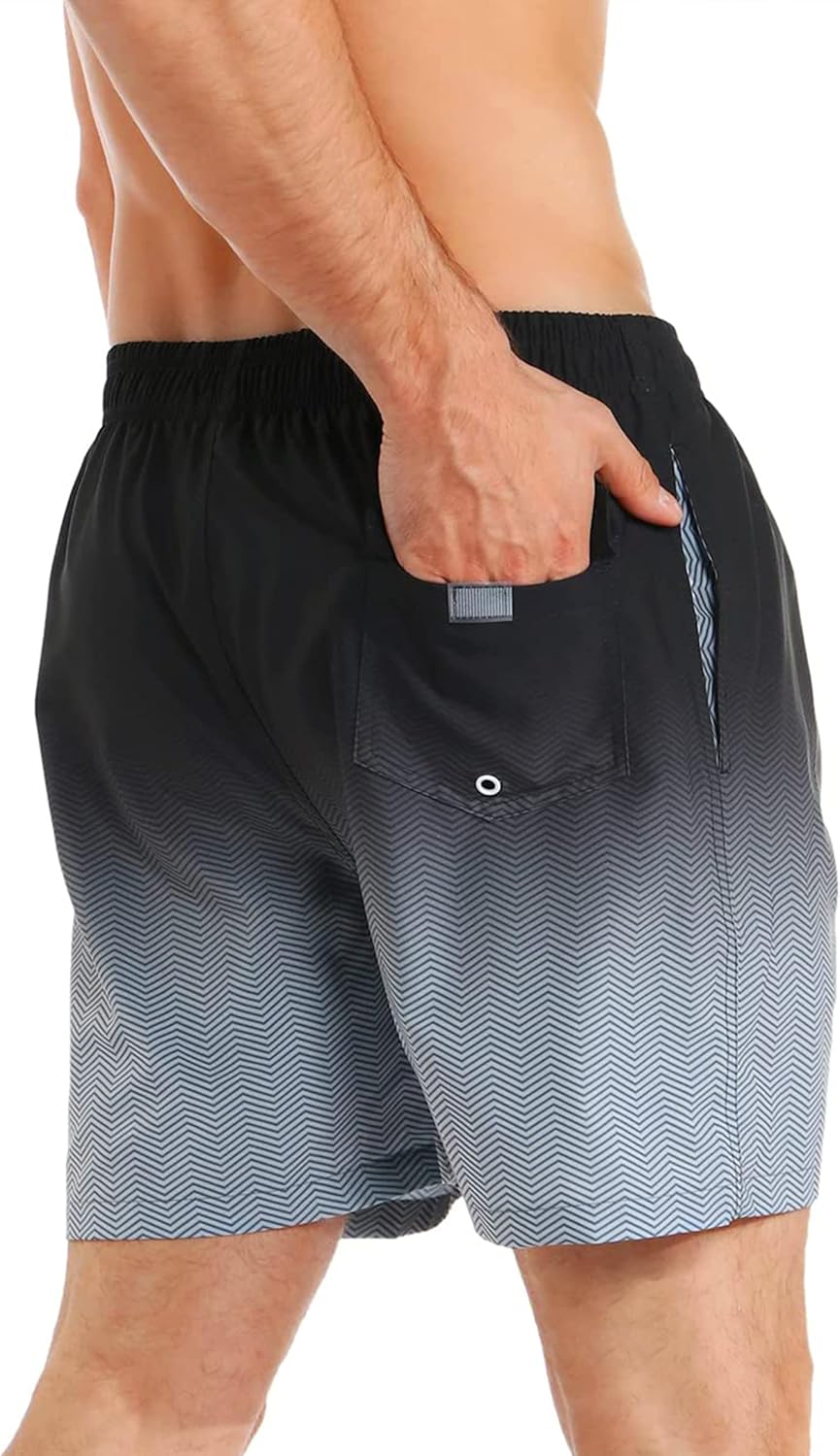 APTRO Men's Swim Trunks 2 in 1 Sportshorts Compression Liner Swimming Shorts Board Surfing Gym Running Short 7 inch Sommer Beach Shorts 03 Gradient Black Mk173 S