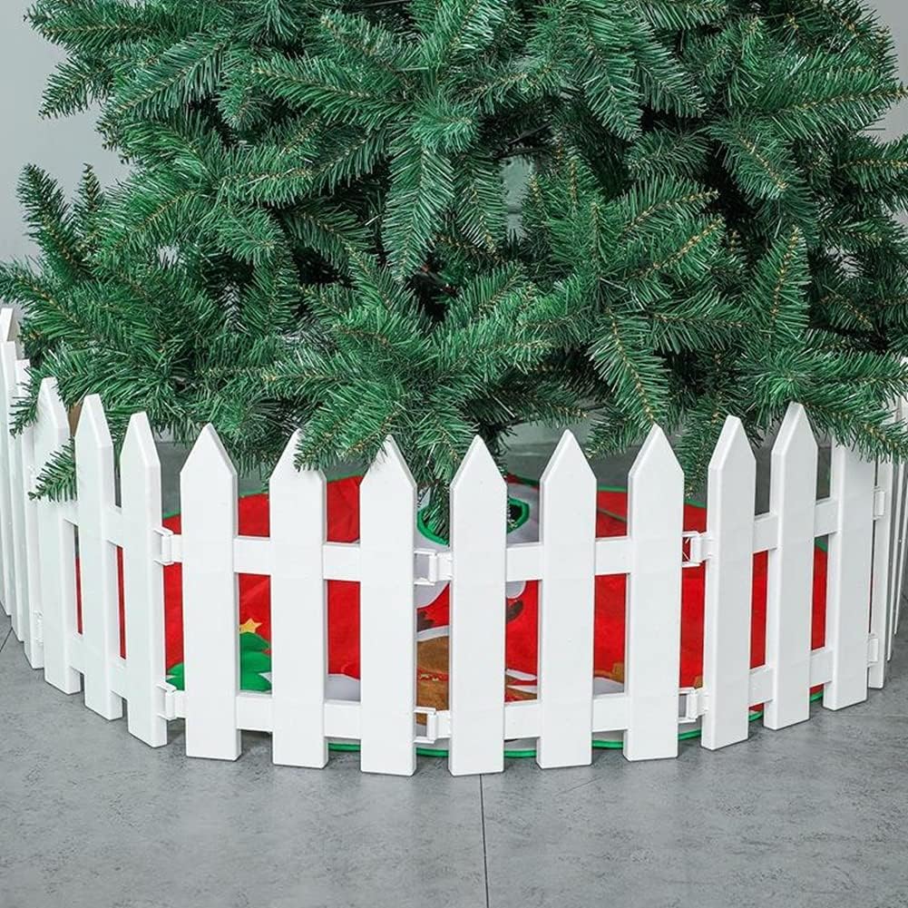 IEVE 4 pcs White Plastic Fence Christmas Xmas Tree Wedding Party Decoration Miniature Home Garden Border Grass Lawn Edge Fence(One Pack is 100cm in Total)
