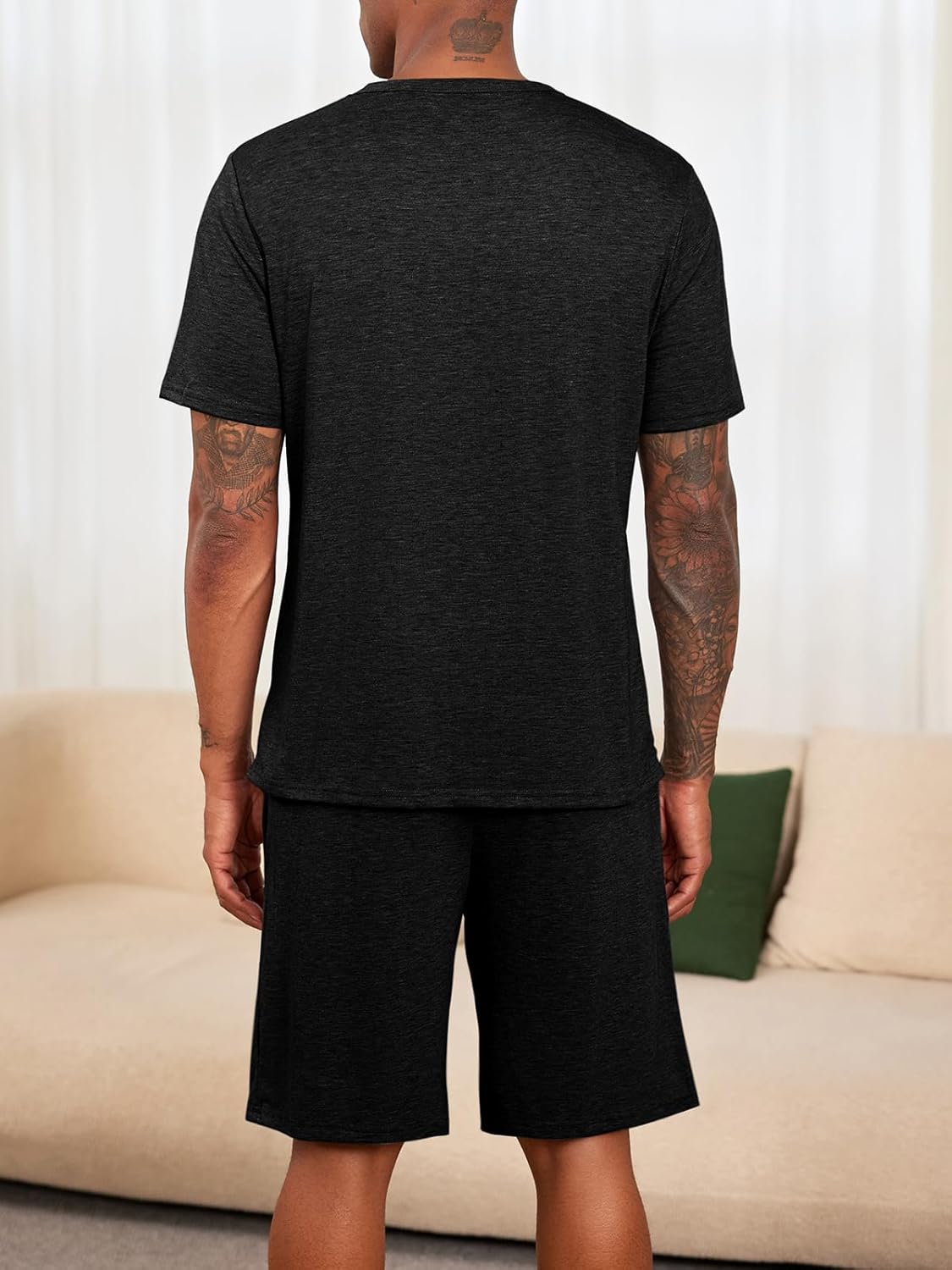 Runcati Mens Pajama Sets Short Sleeve T Shirts 2 Piece Shorts Lounge Sets PJ Summer Sleepwear - Image 4