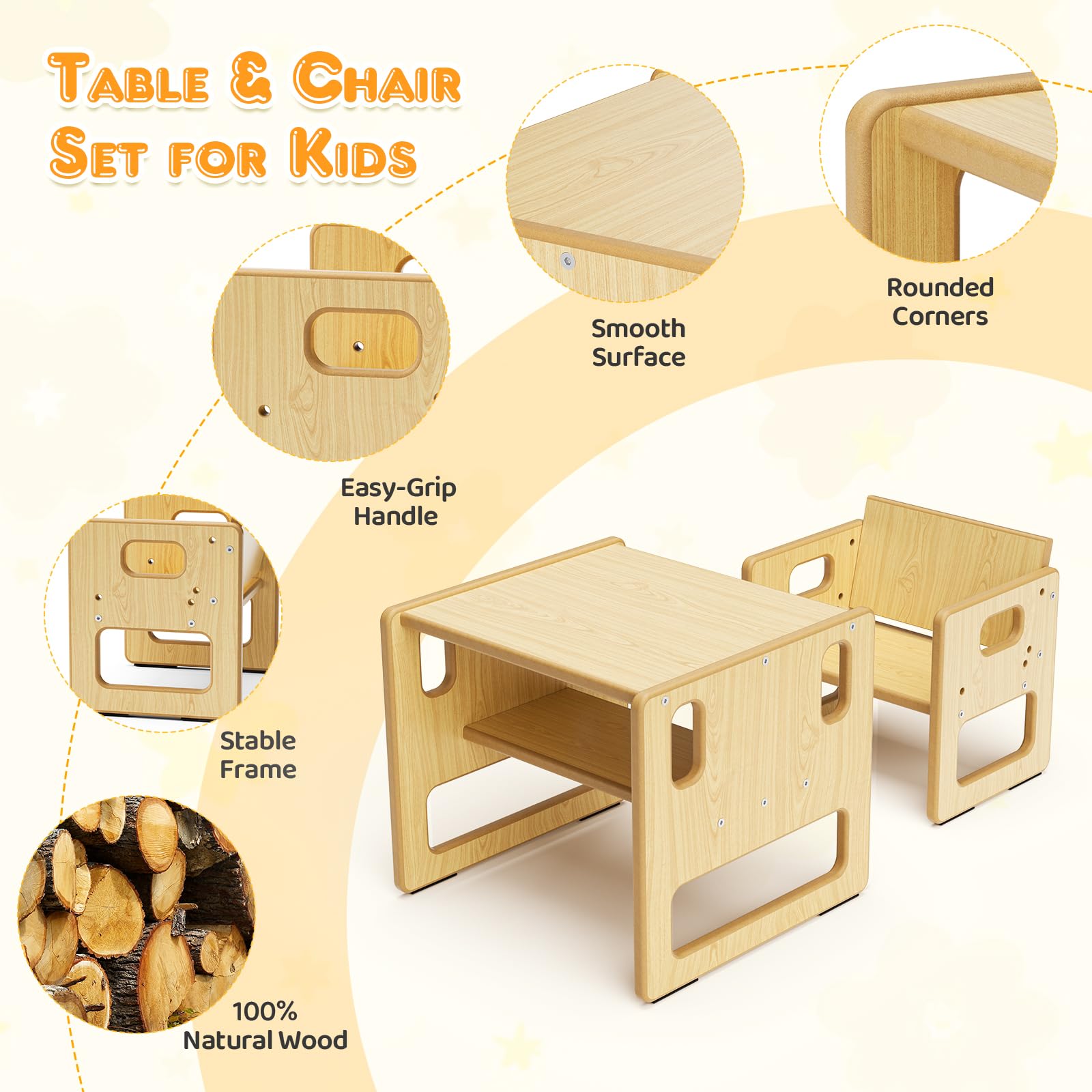 Ensemble table et chaises pour enfants, table de jeu Montessori en bois avec espace de rangement, convient pour les enfants pour lire, jouer, manger