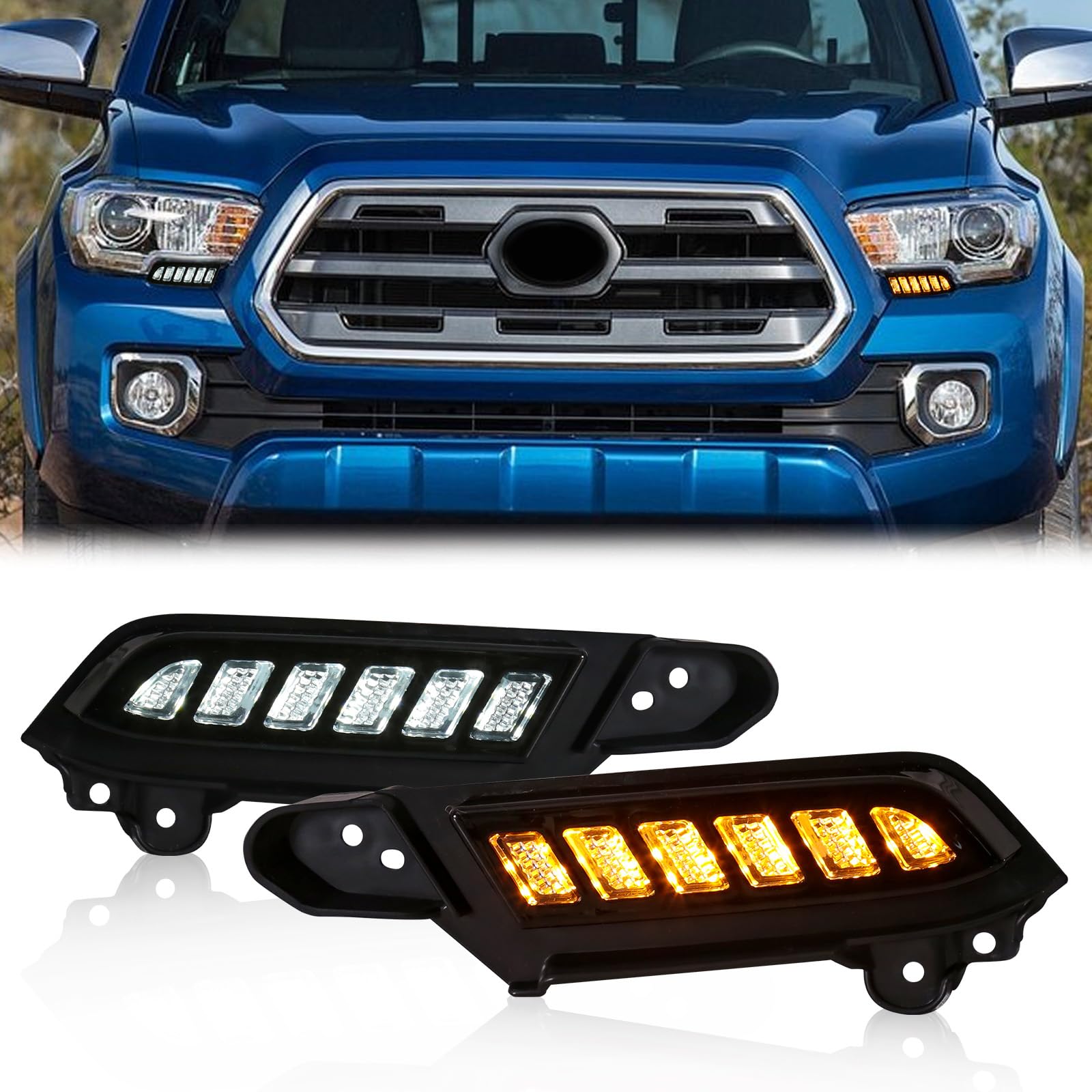 AFOGGEST Daytime Running Light For Toyota Tacoma 2016-2022 Front Driving Light Bar with Dynamic Yellow Turn Signal Lamp