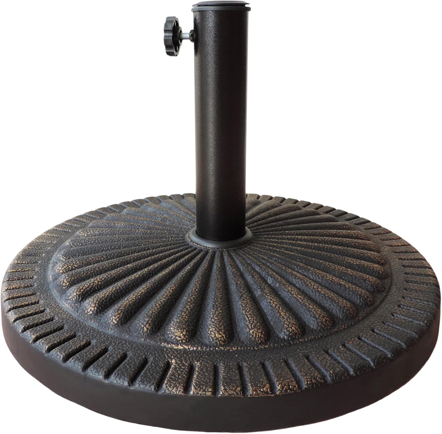 Island Umbrella 31-lb Weather-Resistant Poly Resin Umbrella Base – Heavy Duty Umbrella Base w/Anchoring Knob & Metal Powder-Coated, Single Stem for Under Table Use – Patio Umbrella Stand, Bronze