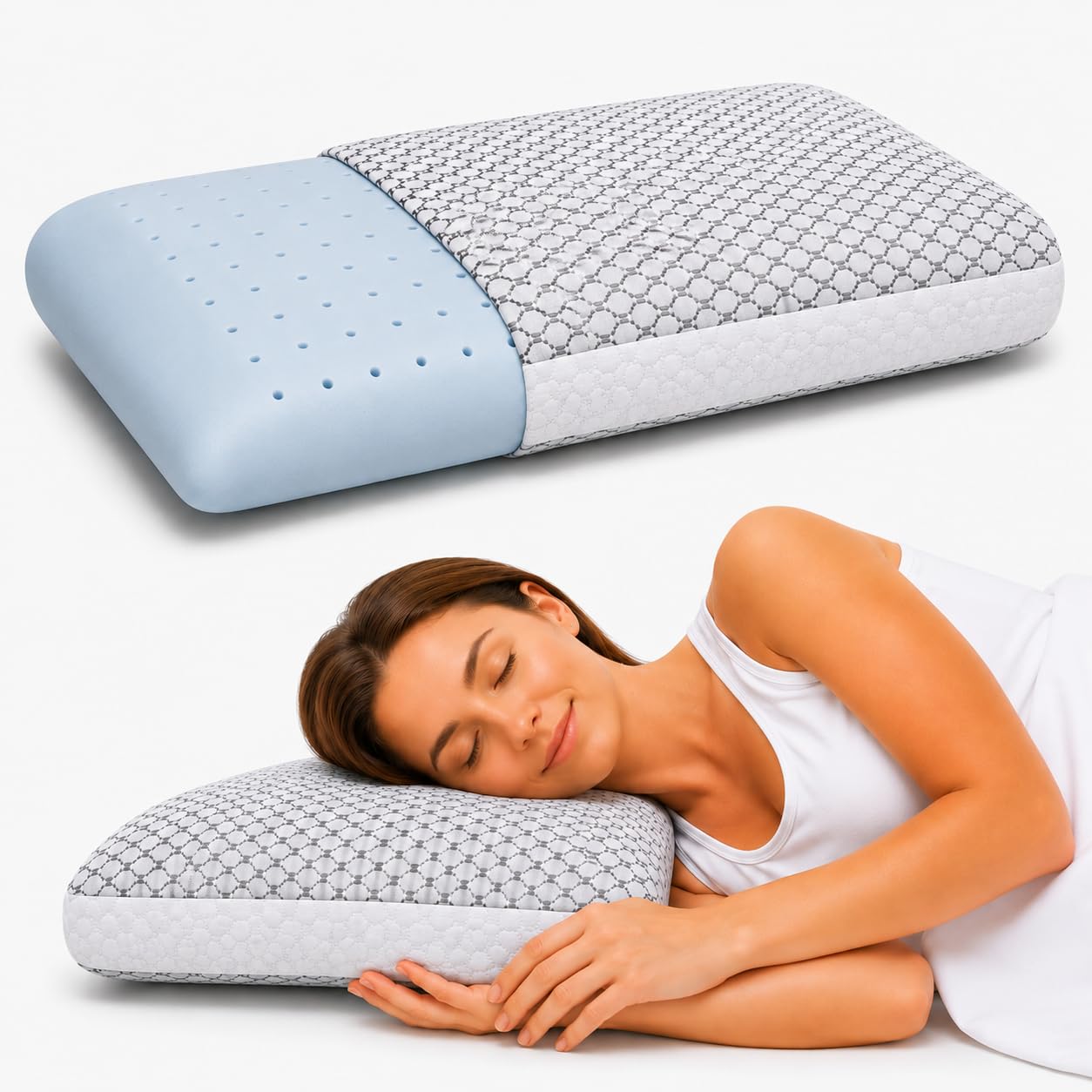 LA VERNE Cooling Gel Infused Pincore Technology Breathable Memory Foam Pillow with 3S Rebound| Cool Gel Cervical Support for Neck & Shoulder Relief (1, White, Standard)