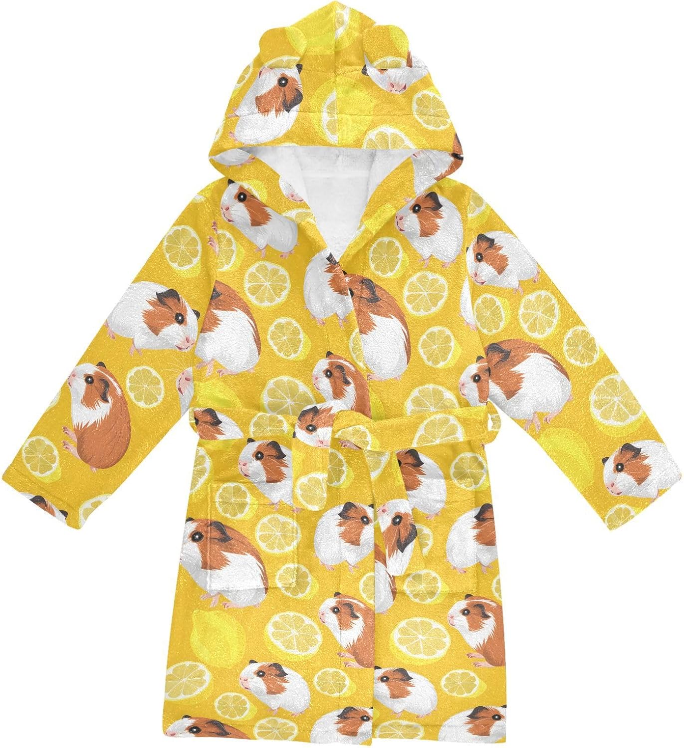 senya Cute Guinea Pig Lemon Toddler Hooded Bathrobe Kids Soft Plush Bath Towel Robes for Boys Girls 2-12 Years