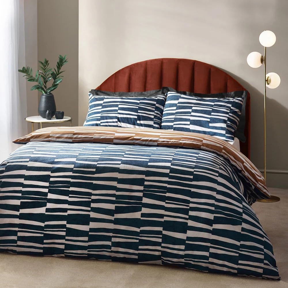 Hoem Piper Abstract Cotton Rich Reversible Duvet Set Dusk/Bronze Super King