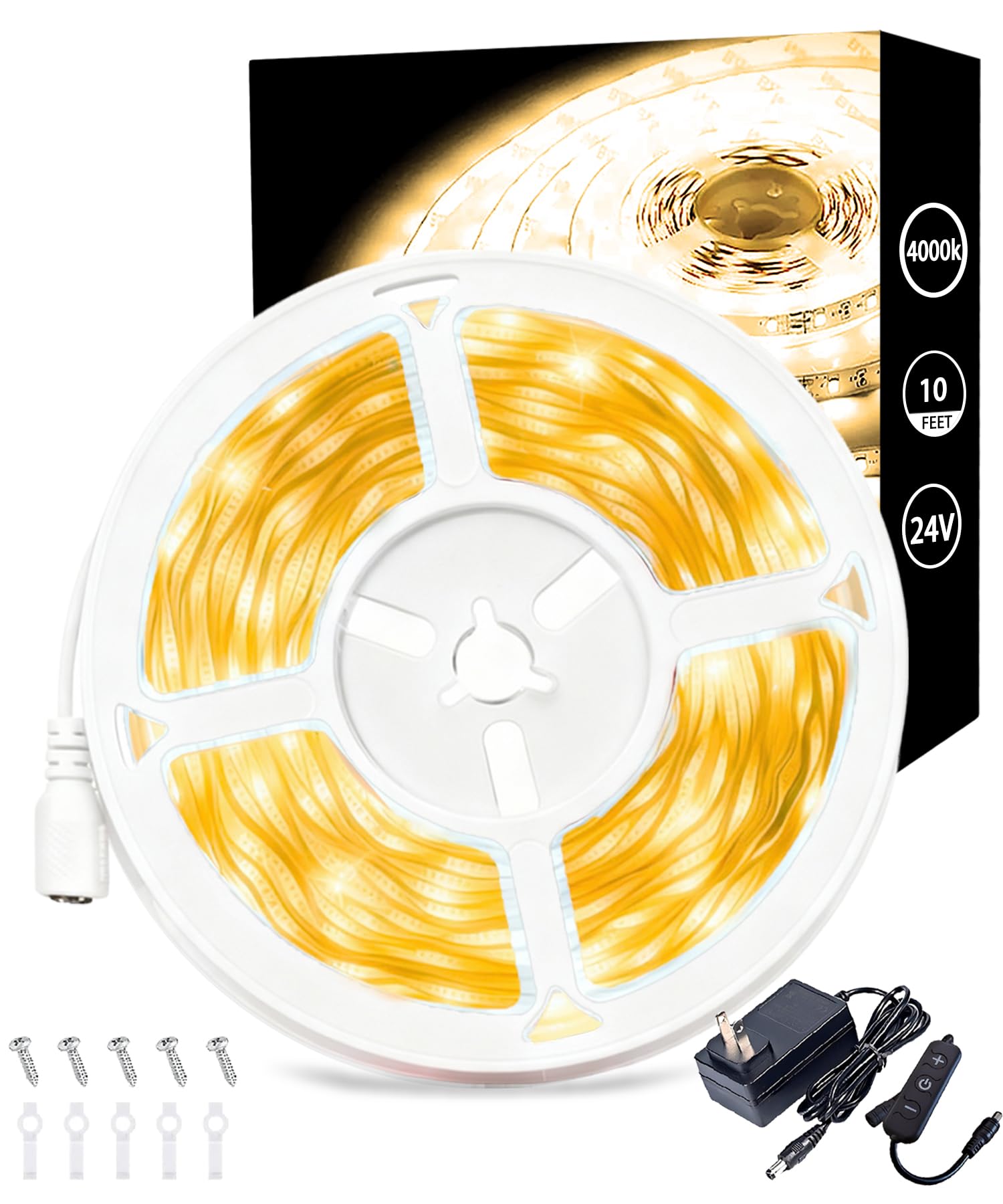 4000k 10 Foot Led Strip Lights for Bedroom Dimmable 10 FT 180 LEDs Rope Light Flexible Super Bright White Tape Lights for Ceiling Room Home Decor Luces LEDs for DIY Living Room Kitchen Vanity