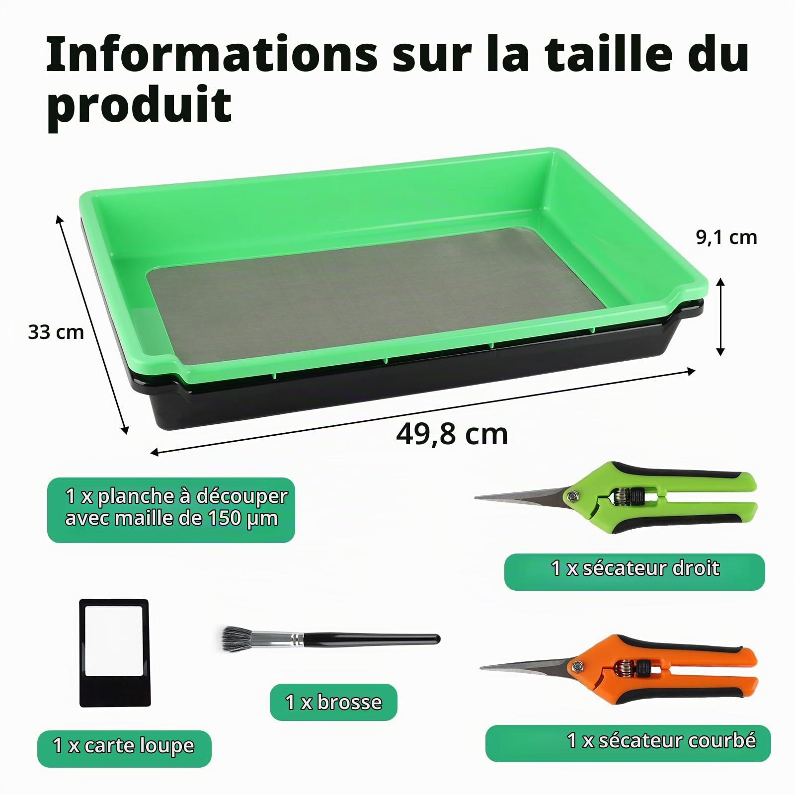 Plateau Tamis,Plateau de Coupe,Trim-Bin Bac de Coupe Rectangulaire | avec Tamis de 150 Microns,2 Tête de Ciseaux,pour Pollen et Vanille,La Maison Jardin Plante