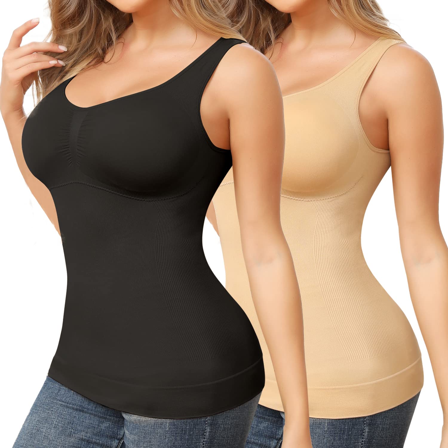 JOYSHAPER Women Shaperwear Camisole with Bulilt in Bra Tummy Control Seamless Cami Body Shaper Compression Padded Tank Tops