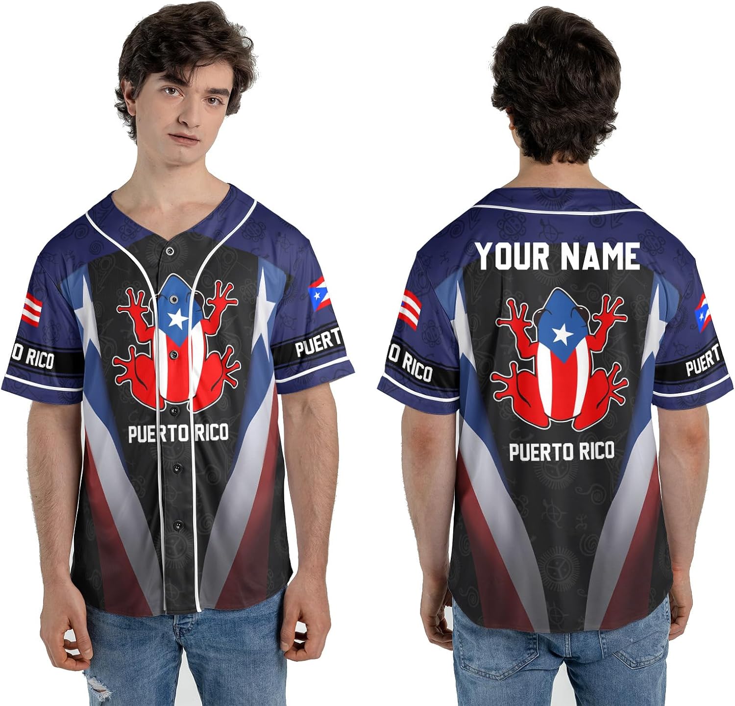Custome Name Puerto Rico Frog Baseball Jersey, Puerto Rican Flag Baseball Jersey S-5XL Men Women
