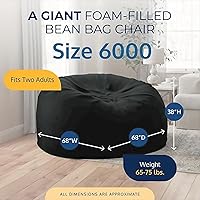 Vista 3 de ULTIMATE SACK 6000 Silla Puf de 6 Pies con Reposapiés, Funda de Gamuza Negra – Tumbona de Espuma de Gran Tamaño, Asiento de Suelo, Sofá Pequeño