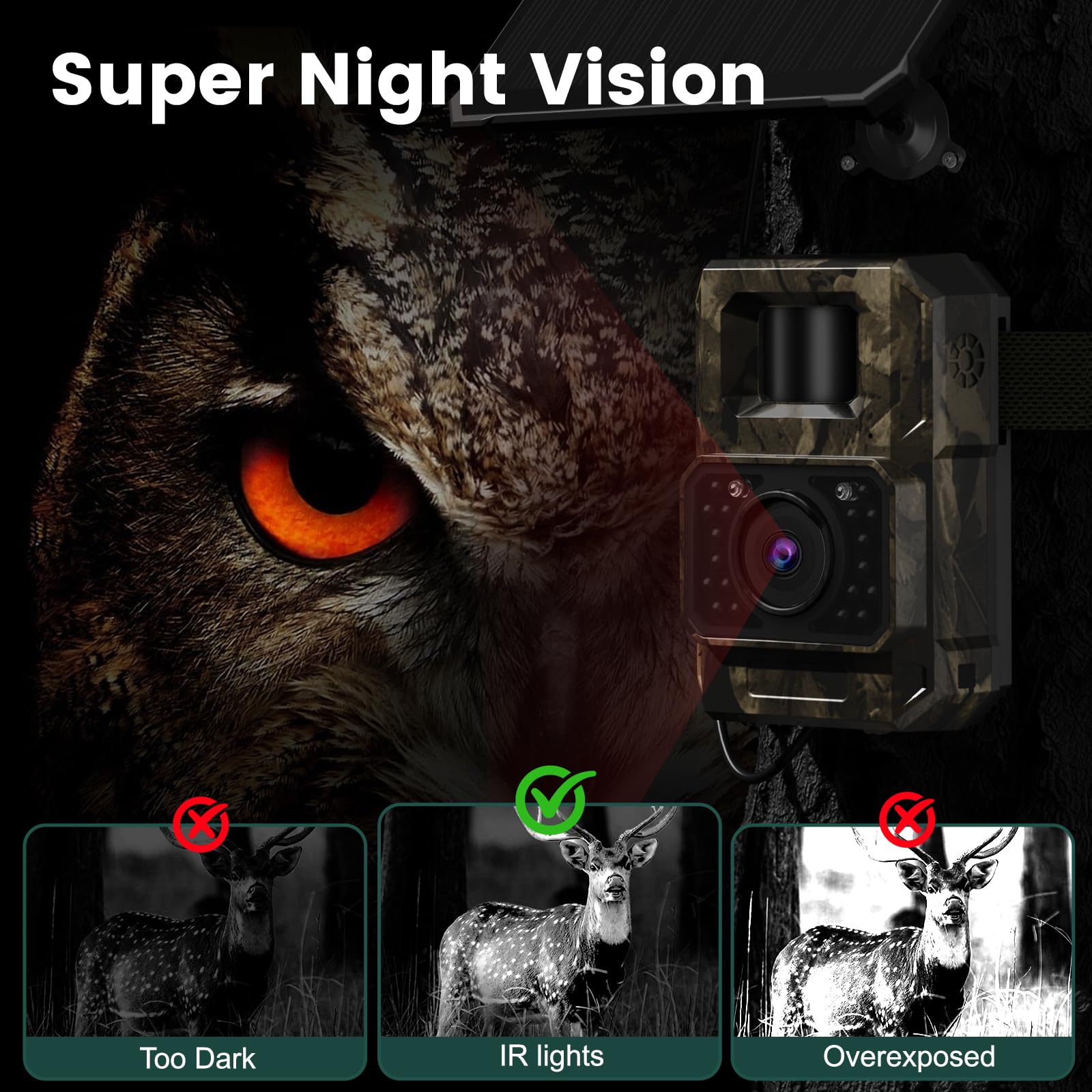 MAXDONE Solar WiFi Trail Camera Bluetooth Game Camera, 4K 64MP Wildlife Cameras 2000mAh Built-in Battery Rechargeable Power Hunting Cameras with Night Vision Trail Cam Bluetooth Wi-Fi Deer Cams