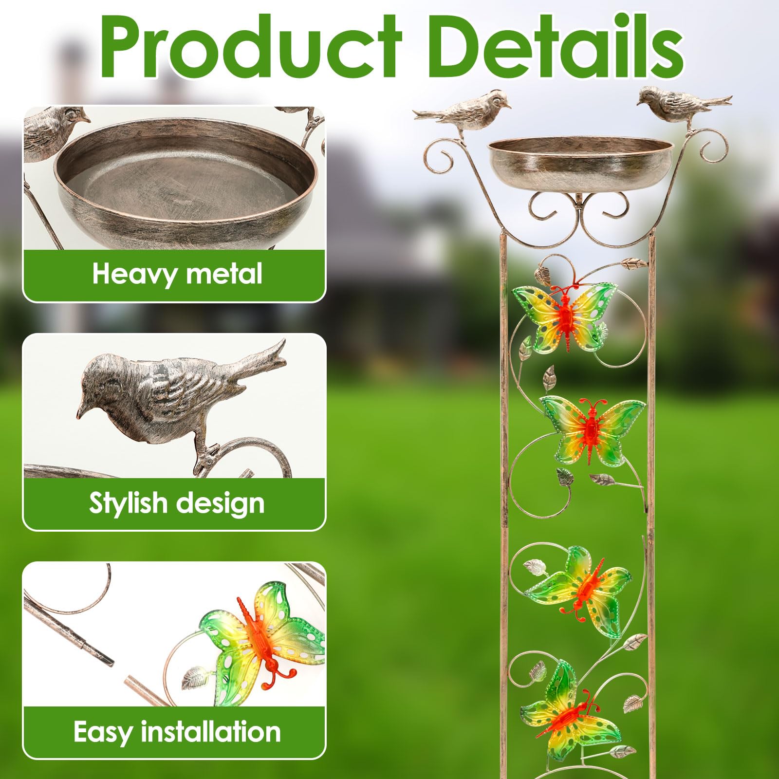 Wasserschale für Vögel Durchmesser 19CM Höhe 100CM Metall Stehend Winterfest Retro Gartendekoration Stabil Langlebig Terrasse Boden Rasen Geschenk Vogelliebhaber