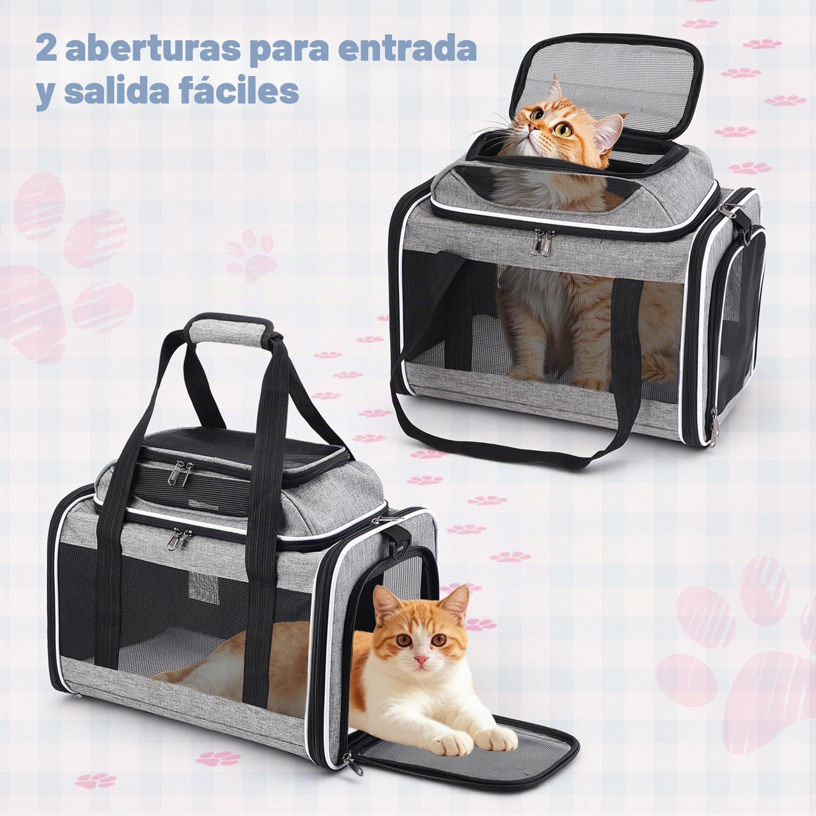 Transportín Perro y Gato Plegable, Gran Capacidad Transpirable con Colchón Suave, hasta 9 kg Gato / 5.8 kg Cane