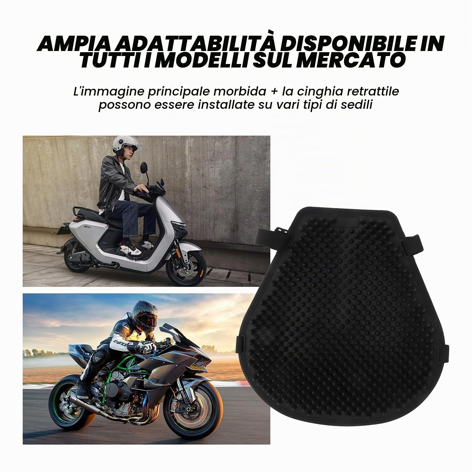 Cuscino per sedile moto Cuscino per raffreddamento ad aria Cuscino per sedile in gel per moto Raffreddamento Assorbimento degli urti Allevia la pressione Coprisedile nero universale
