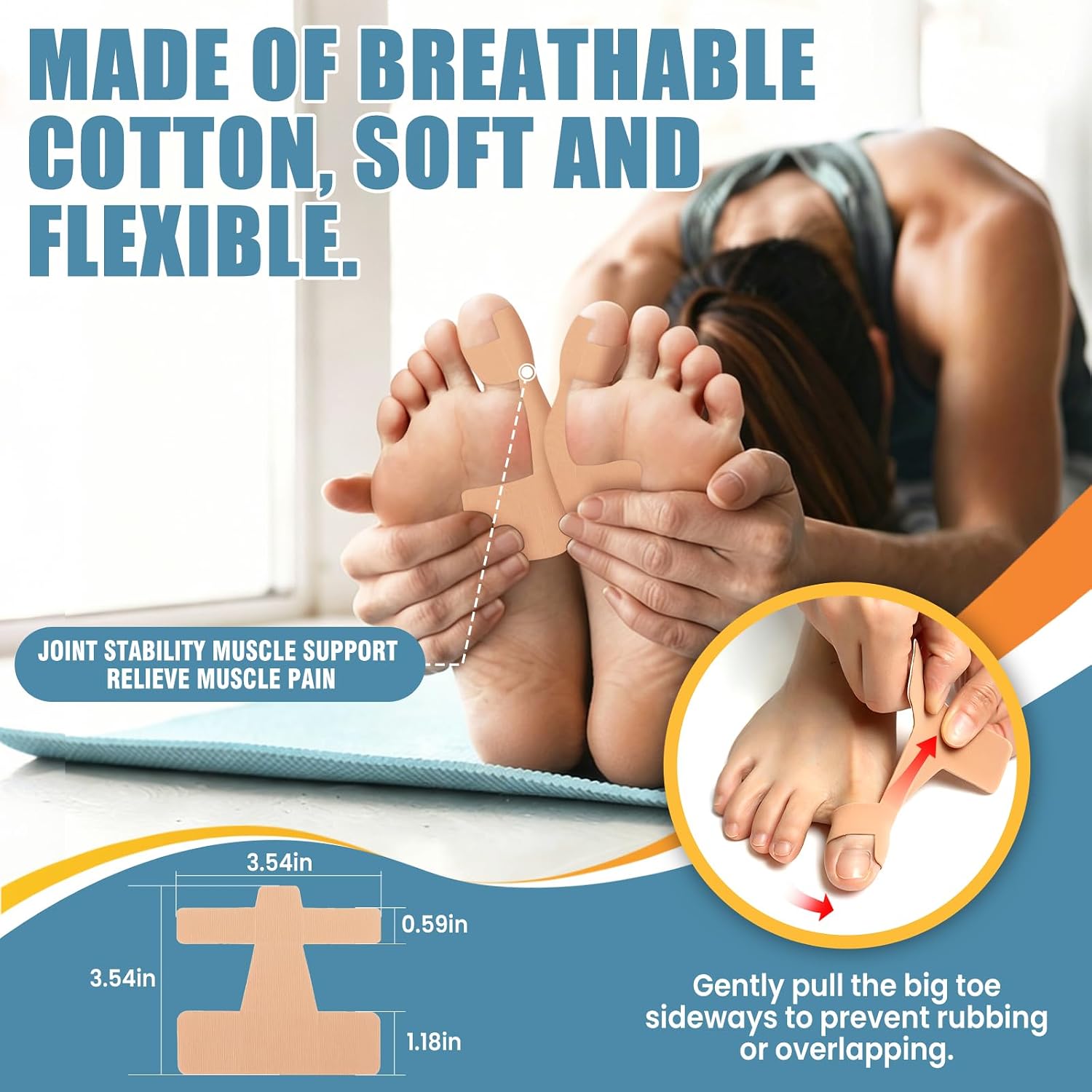 Kinesiology Tape for Bunion, 20 Pcs Pre-Shaped Athletic Tape – Breathable Comfortable Foot Tape for Discomfort Relief & Big Toe Joint Support for Walking, Running, Standing (Beige)