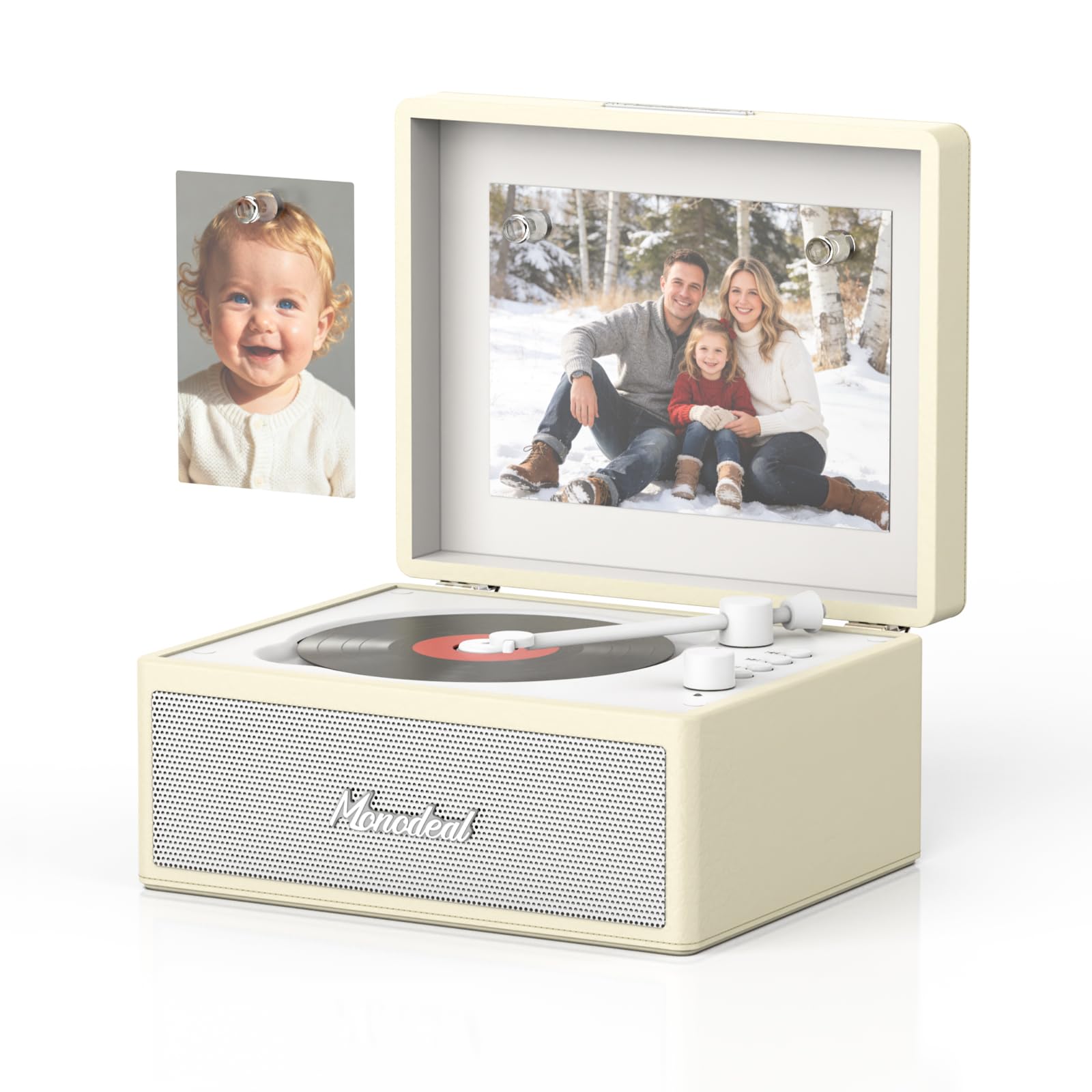 MONODEAL CD Player Portable,Retro CD Player with Bluetooth 5.0 & Dual HiFi Speakers,Magnetic Back Cover for Photos,2000mAh Battery,Remote Control, with USB/AUX/TF Gift-White