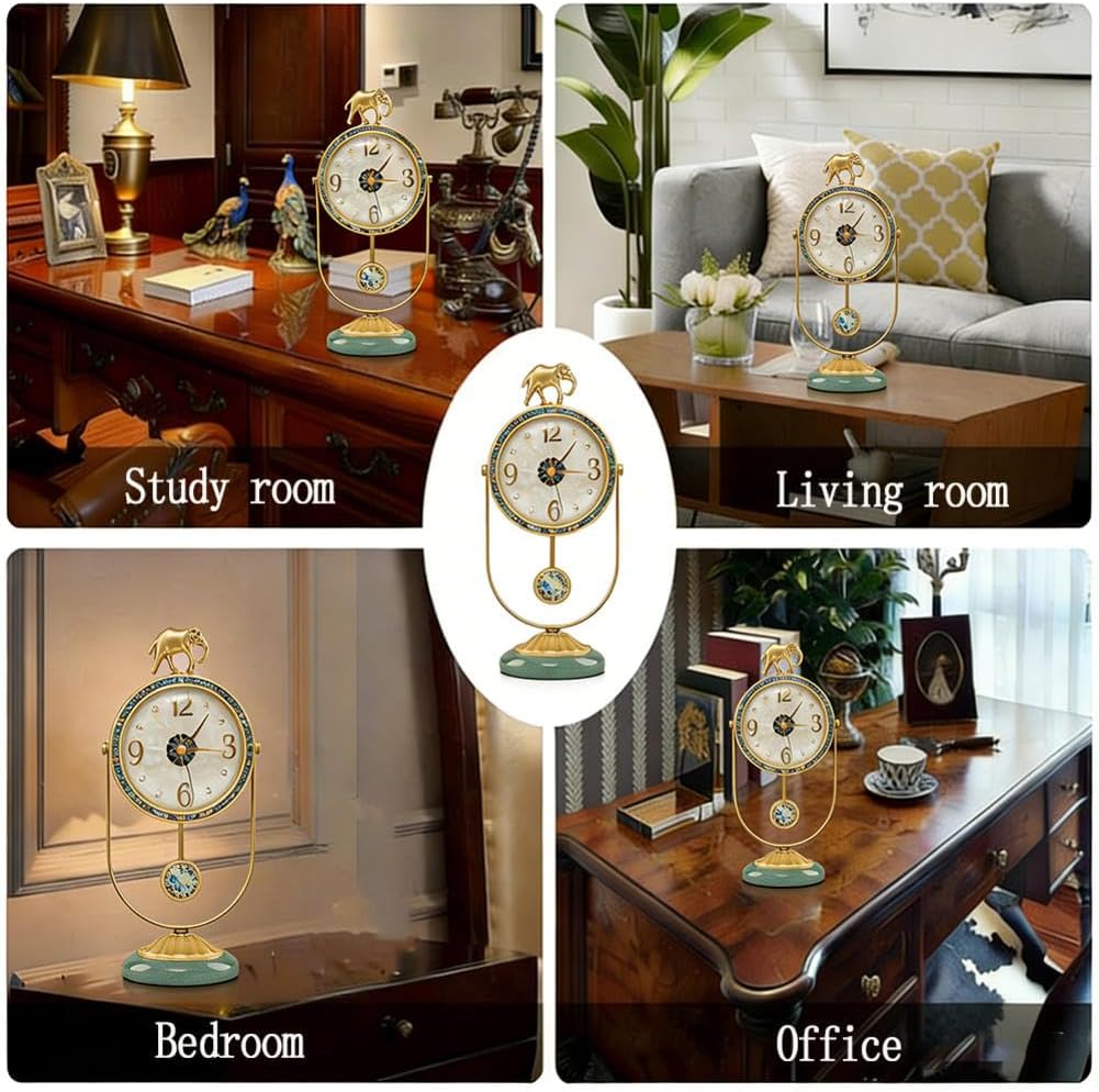 Mantel Clocks for Fireplace,Desk Clock,Mantel Clocks,Light Luxury Elephant Mantel Clock, Gilded Inlaid with Colorful Shells, Suitable for Making Ornaments in Various Occasions