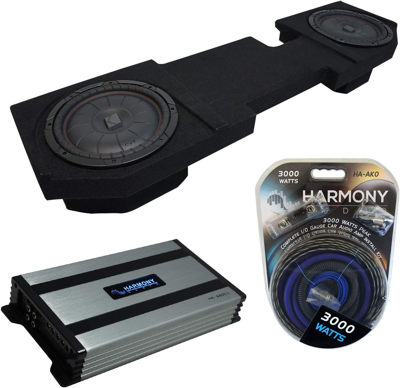 Harmony Audio Compatible with 2002-2018 Dodge Ram Quad or Crew Kicker Bundle CompVT CVT10 Dual 10" Sub Box Harmony HA-A800.1