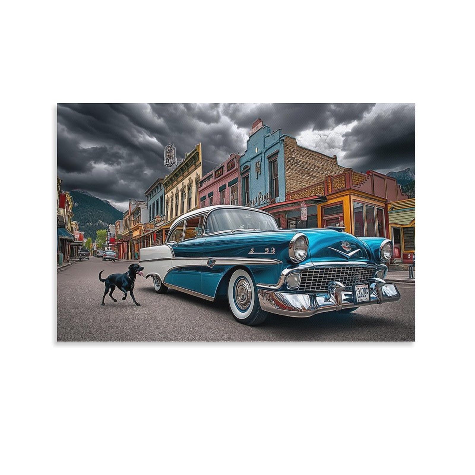 CPLVKWRQJ Vintage Car Individual Classic Americana Style Canvas Wall Art - Office Canvas Print Fade Resistant Wall Focal Art Ready to Hang 16x24inch(40x60cm)