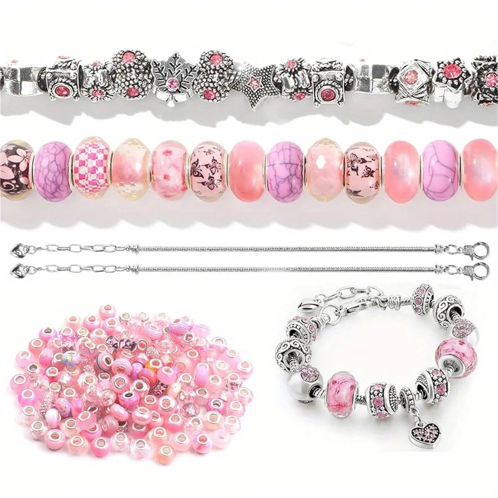Kit Perline per Braccialetti 10/31/62 pezzi Set di perline con foro grande for la creazione gioielli fai da te, catene for piedi, braccialetti, orecchini, portachiavi, accessori for(62pcs)