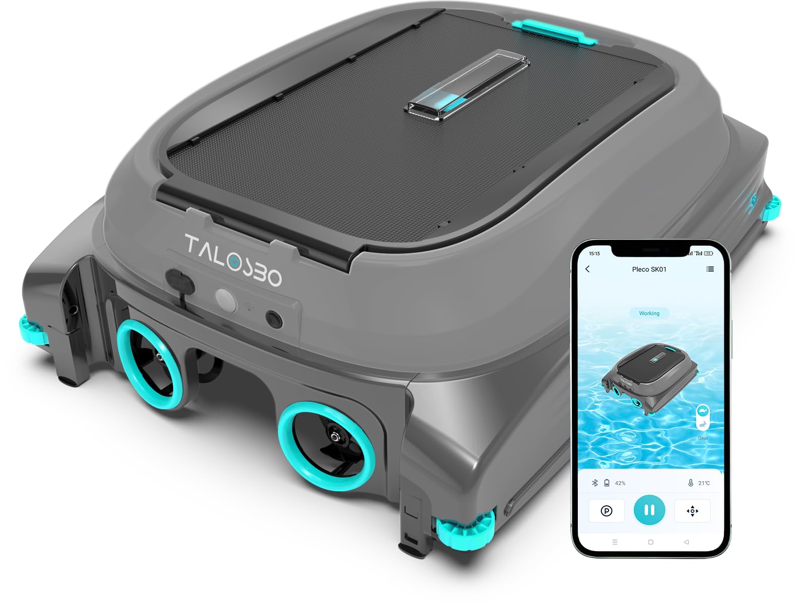 (2026 New) Pleco SK01 Solar Powered Robotic Pool Surface Skimmer with APP Support, Obstacle Avoidance, 7L Filter Basket, Dual Charging Modes for 24/7 Cleaning Deep Grey